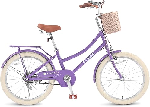 Girls Bikes Ages 8-12, 20 Inch Girls Bike Kids Bicycle with Basket, Lightweight Kids Bicycles with Front and Rear Brakes, Cruiser Bike for Children, Multiple Colors