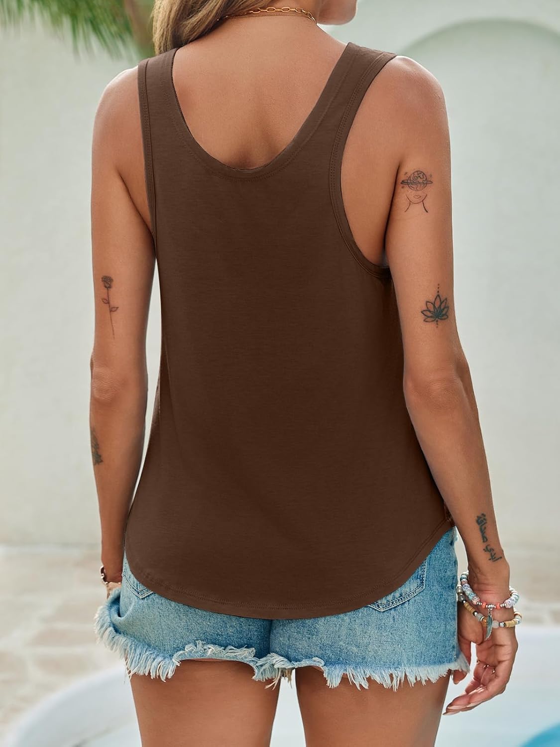 Tankaneo Womens Scoop Neck Tank Tops Summer Casual Sleeveless Loose Fit T Shirts Beach Vacation Workout Basic Tees Coffee - Image 4