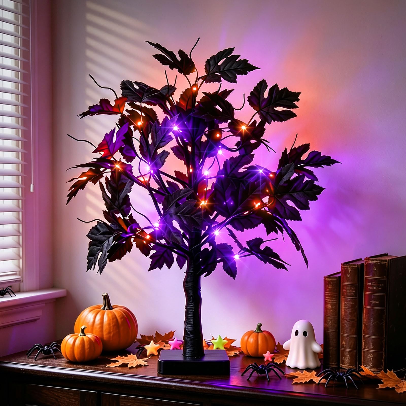 Eambrite Halloween Tree Lights with Black Leaves Halloween Decorations — image 1