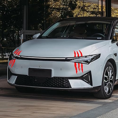 Miniatura 4 de HUWANDE 4 calcomanías de vinilo para automóvil, marcas de garra para hombres, gráficos de cejas de luz de automóvil (material PVC, rojo)