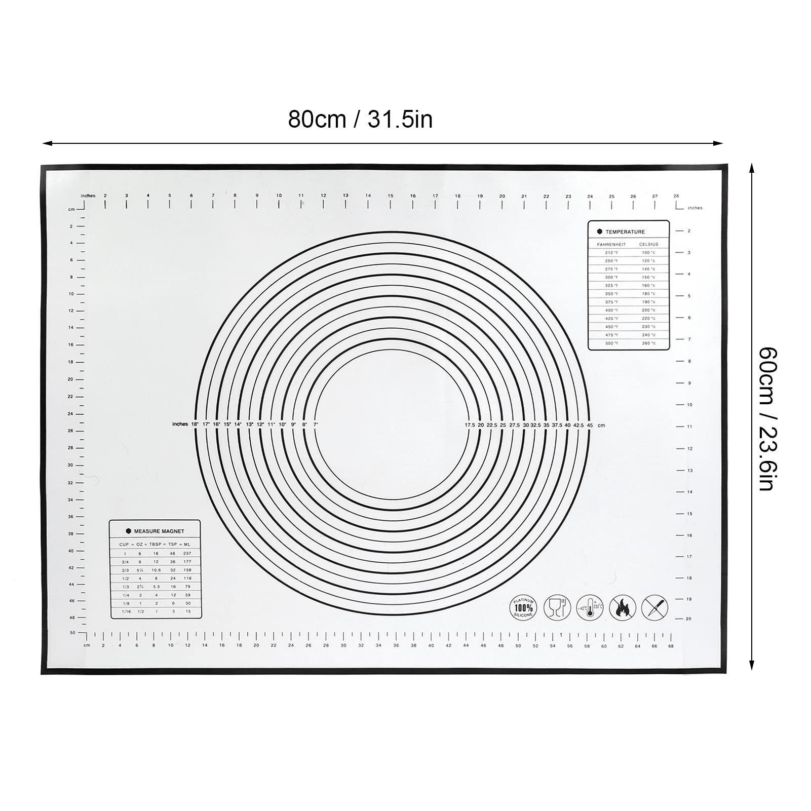 Tappetino Da Forno In Silicone 80x60 Cm - Antiaderente, Resistente Al Calore (-40° A 230°), Per Impastare E Cuocere Pizza E Biscotti (Nero) - 2