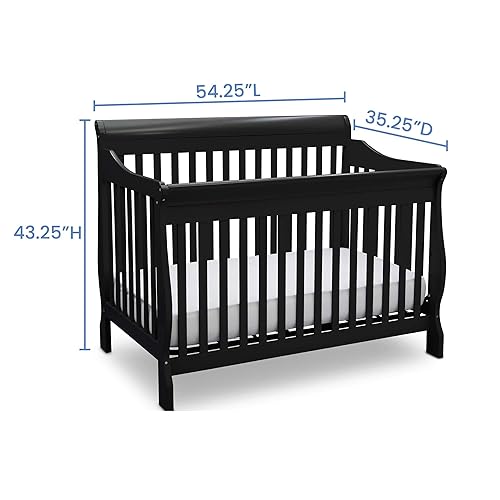 Miniatura 9 de Delta Children - Cuna convertible 4 en 1 Canton, Negra + colchón Serta Perfect Slumber de doble cara con núcleo de fibra reciclada para cuna y