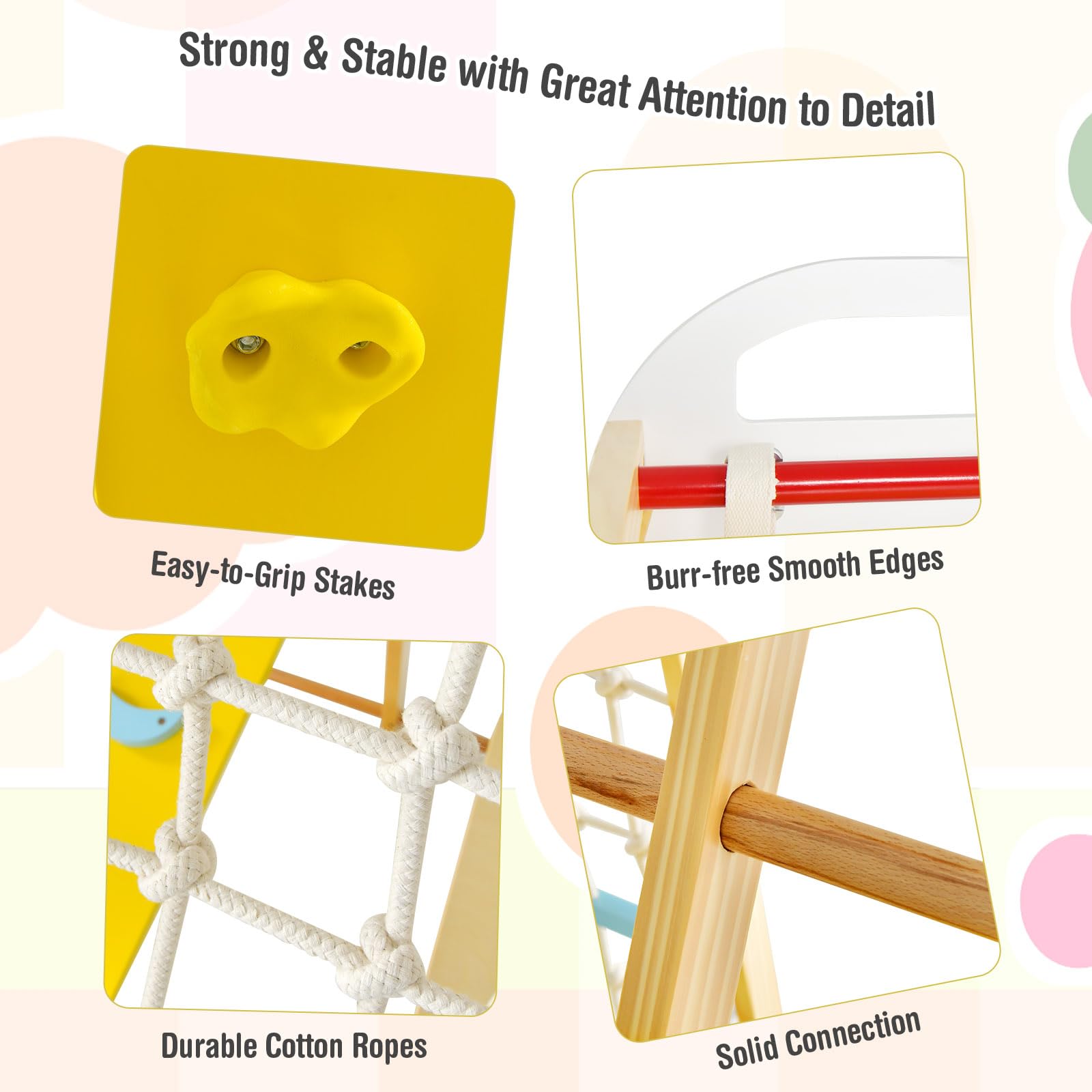 LIFEZEAL 8 en 1 Juego de Triángulo de Escalada, Gimnasio Bebe Madera, Parque Infantil con Tobogán de Madera, Red de Escalada y Anillas de Gimnasia y Columpio, para Niños a Partir de 3 Años