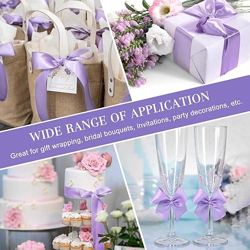 Miniatura 7 de CLUEWR Cinta de satén color morado claro de 1-12 pulgadas, 50 yardas, rollo de cinta de tela sólida para ramos de flores, envoltura de regalos,