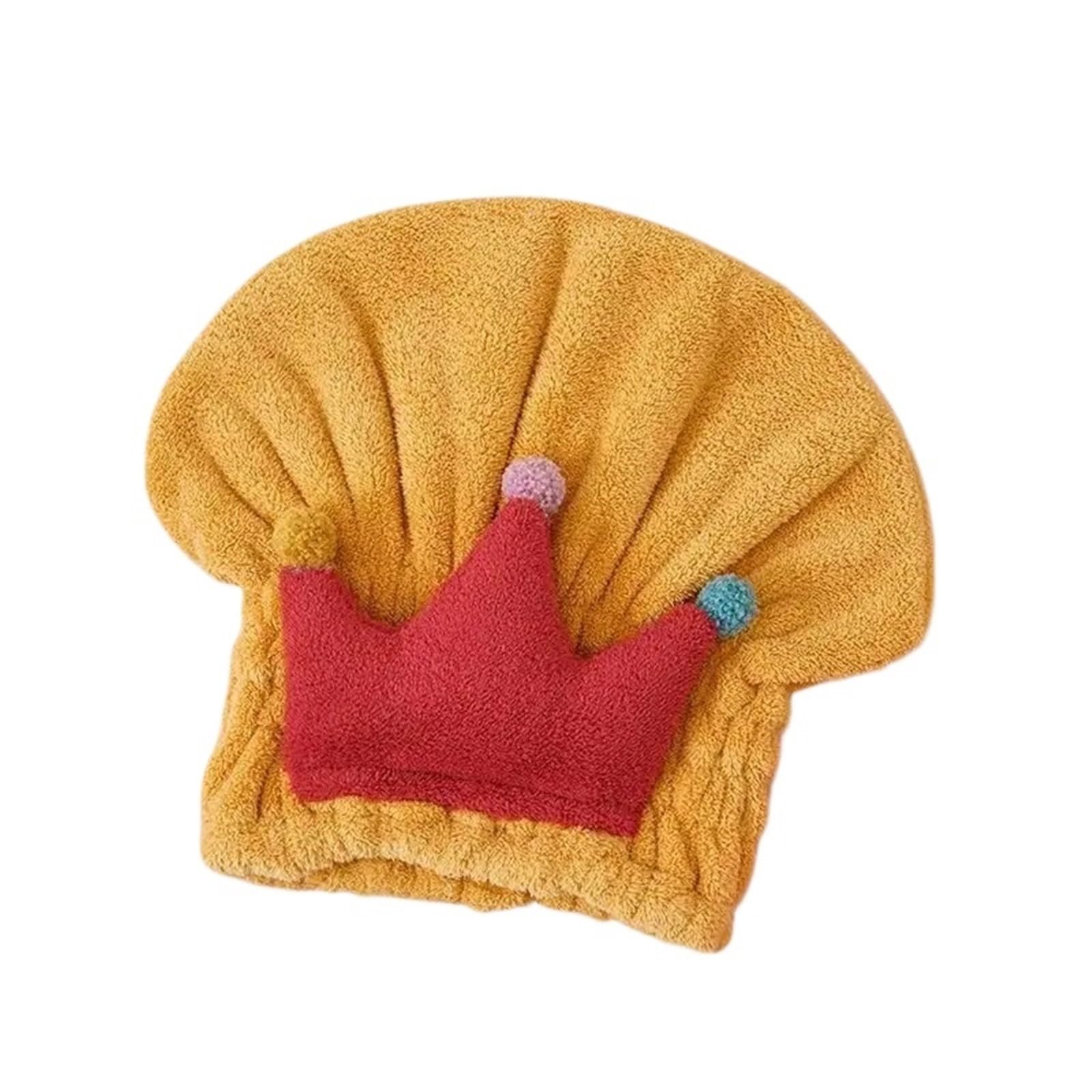LUYSGBXR Hair Towel Quickly Dry Hair Wrapped Towels Children Kids Hat Bath Hats Portable Coral Fleece Shower Cap Accessories(Yellow crown)