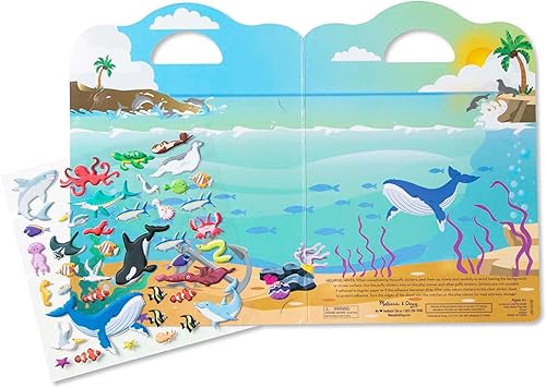 Miniatura 3 de Juego de calcomanías Melissa & Doug con temática de océano, juguete de viaje con fondo de doble cara, 40 calcomanías infladas reutilizables