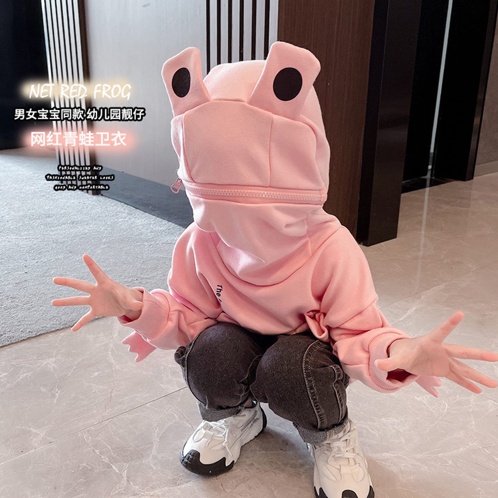 Dziecięcy sweter z kieszonką dla dzieci żaby z kapturem dla dziewczynek kreskówkowe bluzy z kapturem bluza dla chłopców z dużym zamkiem błyskawicznym maluch 3D dziewczęce topy duże dzieci