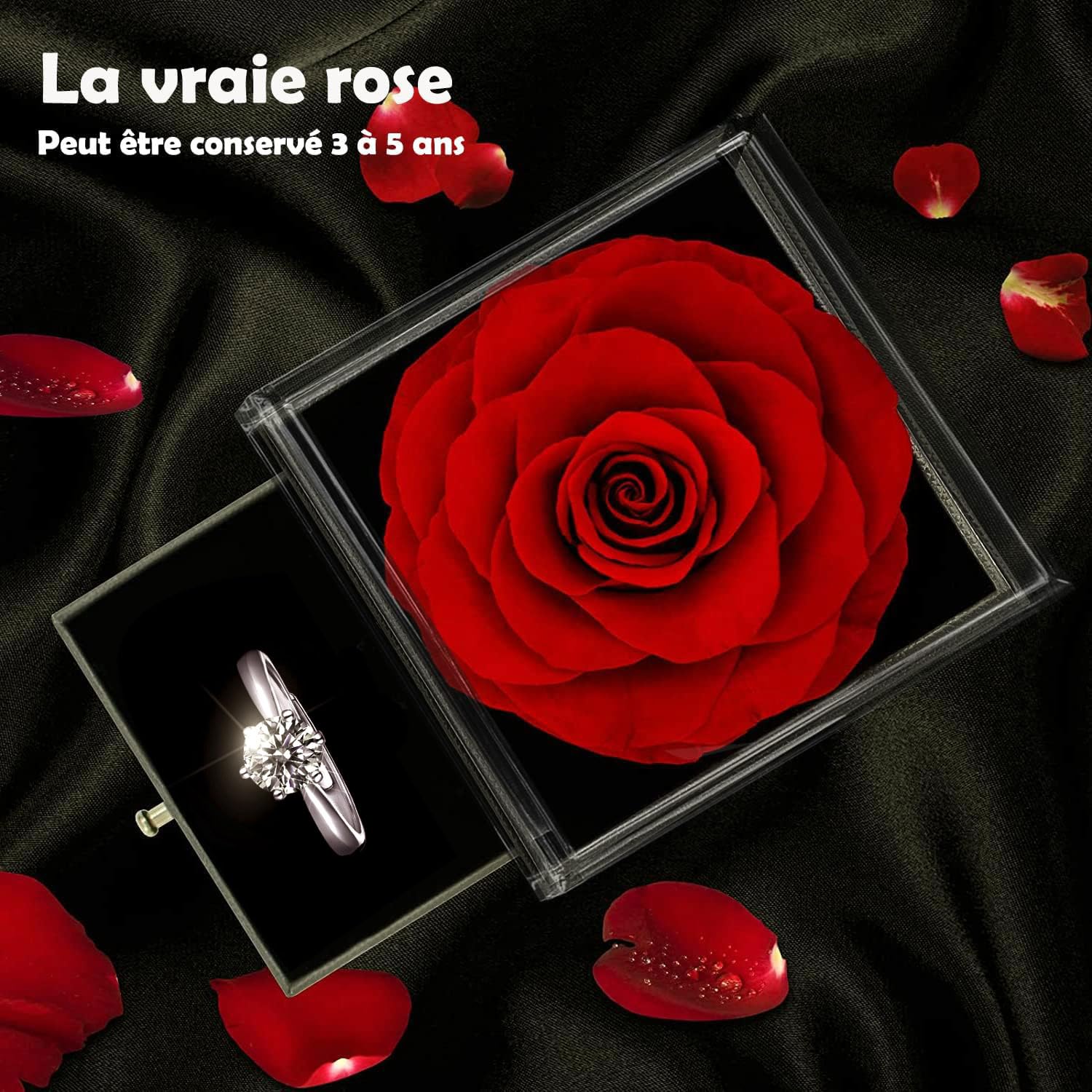 Rose Eternelle ,Conservée Préservés Vraie Rose Fleurs,Rose Stabilisée Rouge,Romantiques Cadeau pour Elle Femme Copine Soeur Noël Saint Valentin Fête Mères Anniversaire Fiançailles Marier Gratitude