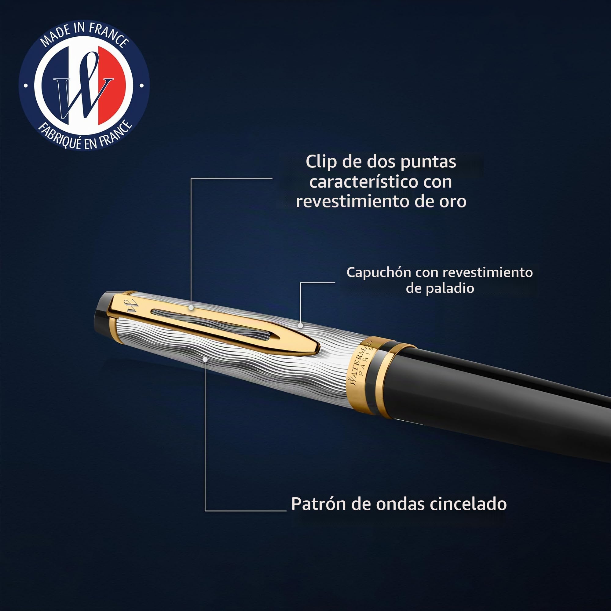 Bolígrafo Waterman Experten metal y lacado negro con adorno doradocapuchón cinceladopunta mediana