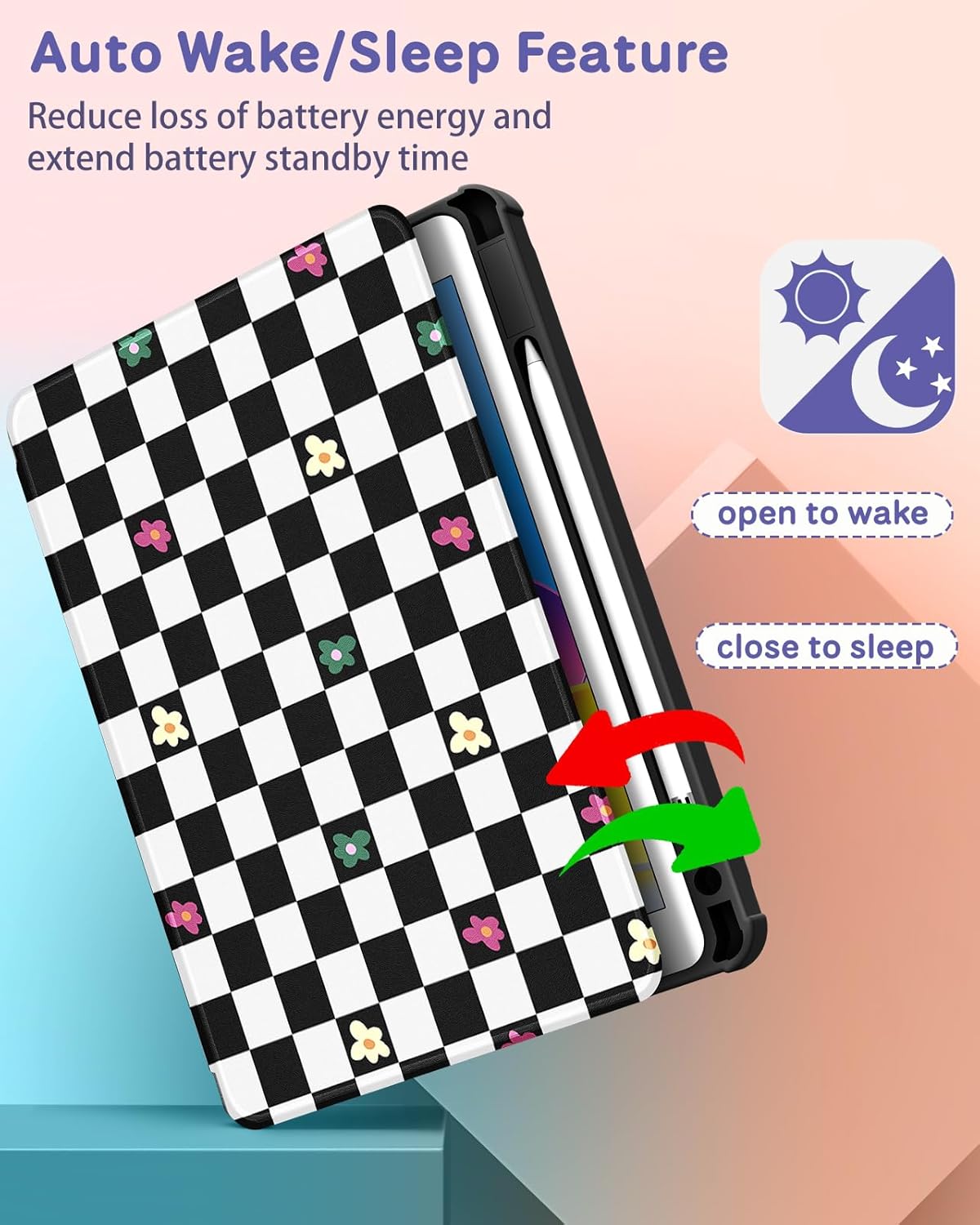 Uppuppy for iPad 9th/8th/7th/Air 3rd Generation Case 10.2& for iPad Pro 10.5 Inch Cases 360 Degree Rotating Stand Folio Cover with Pencil Holder Cute Girly Checkered for Apple iPad 2021/2020/2019