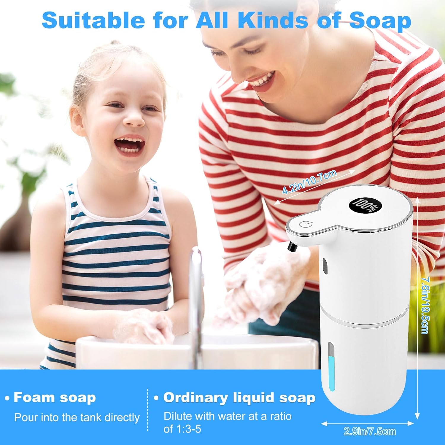 Automatic Soap Dispenser,6-Level Foaming Hand Soap Dispenser,Touchless Dish Soap Dispenser for Kitchen Sink Bathroom,Ipx5 Waterproof,1200mah Rechargeable,12.8oz/380ml,Wall Mount & Countertop - Image 2