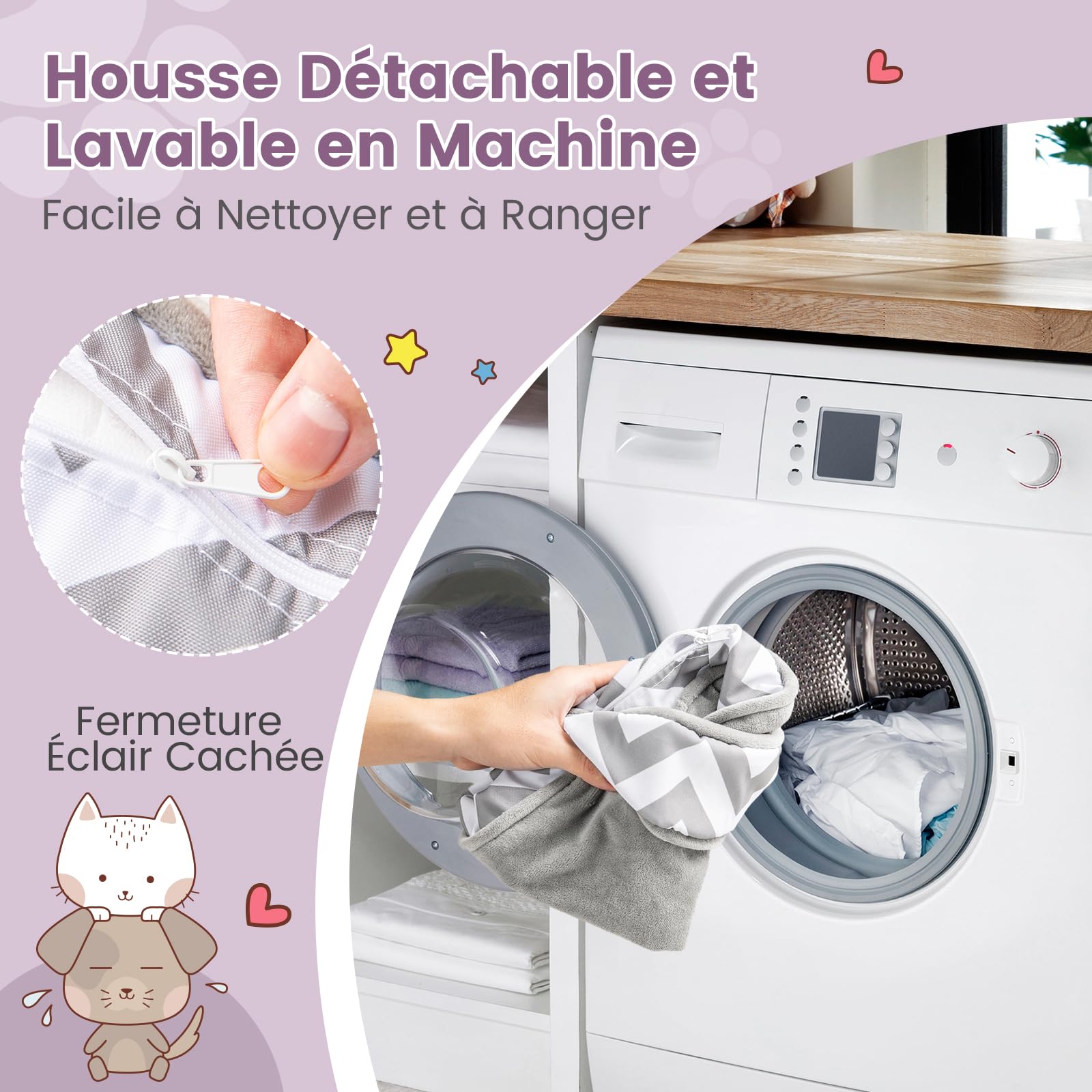 GYMAX Canapé pour Chiens 70 x 41 x 40 cm Coussin Épais Housse Amovible Charge 50 kg