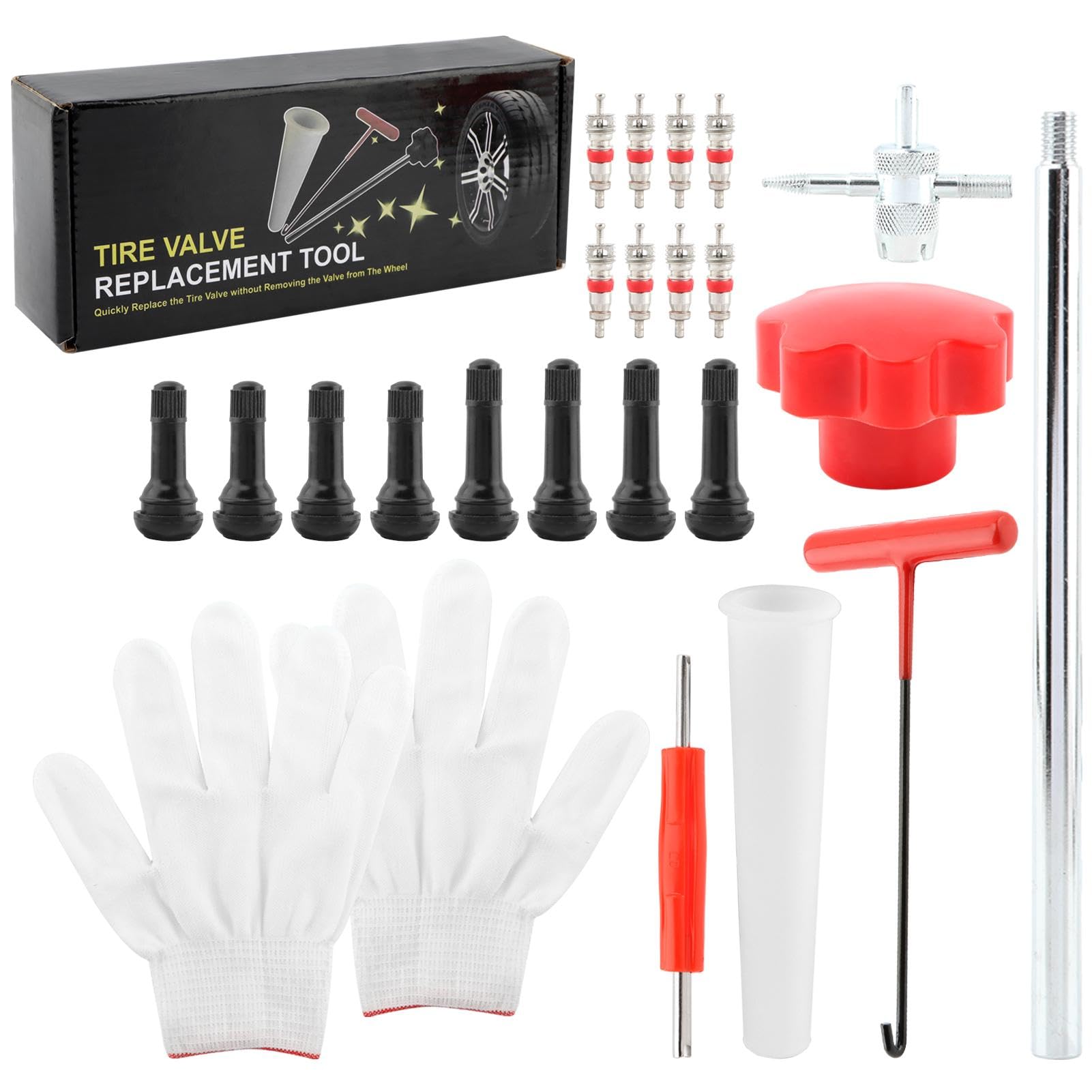 Kryslanix 23PCS Valve Stem Puller Installer Tool,4pcs TR413/4pcs TR414 Tire Snap in Short Rubber Valve-Stem,Single Head Tire Valve Core Remover,for Replacing Leaky Valves in Cars,ATVs,Trucks