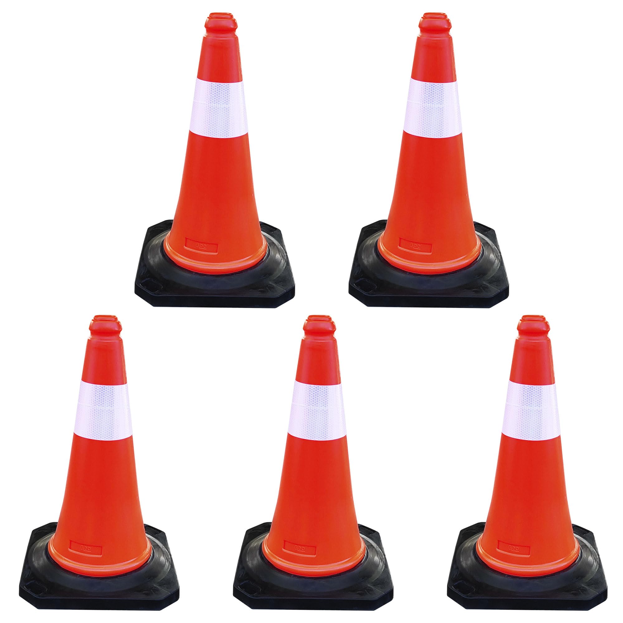 ADO - Cono naranja de señalizacion para tráfico o obras. Base de caucho y cuerpo plástico 50 cm. Reflectante (5-Conos)