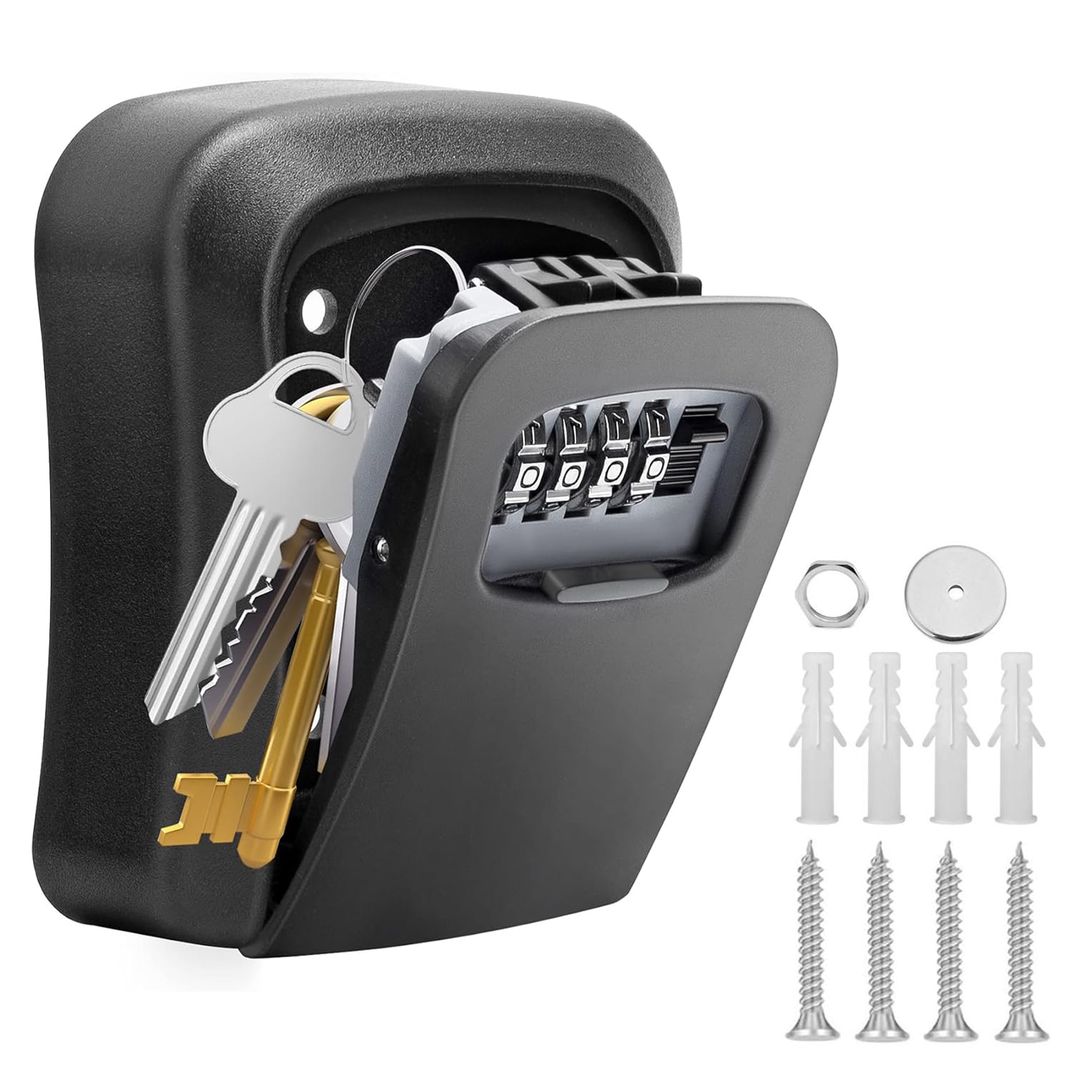 Key Safe Wall Mounted, Key Lock Box Outdoor, Key Box with 4 Digit Combination, Waterproof and Security Lockbox, Key Safe Outside for Home Garage Elderly Parents Key Cabinet(Black)