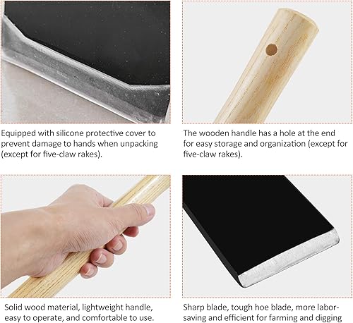 Miniatura 7 de Herramienta de jardín de mano, azada con mango de madera corto, herramienta de mano para excavar el jardín, ideal para aflojar o desherbar el suelo