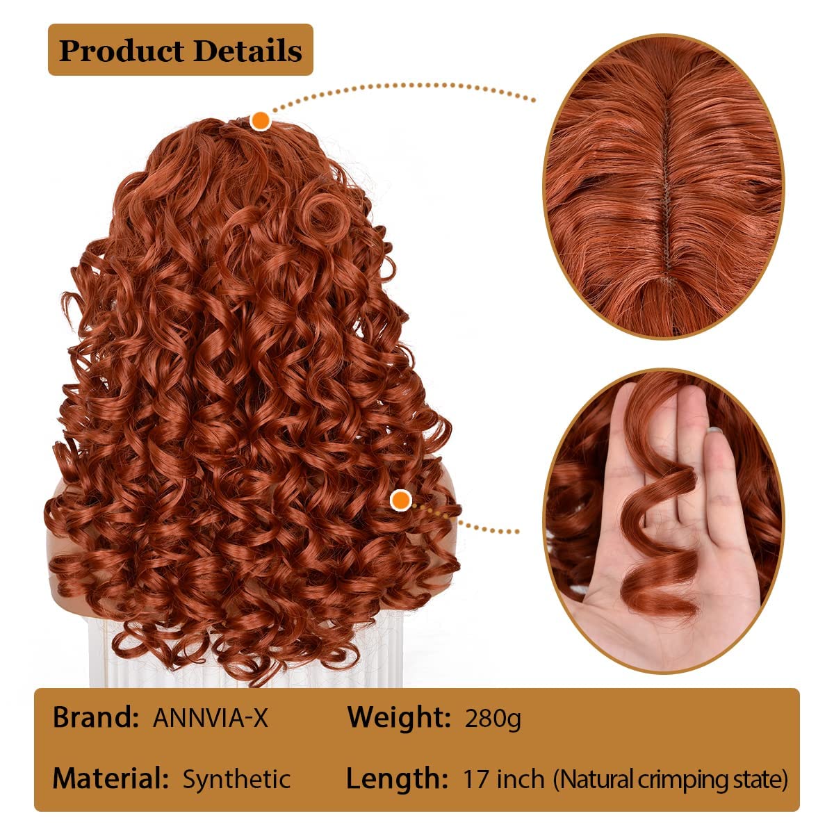CoCrowns Curly Wig with Bangs for Black Women Long curly Shag Synthetic Hair Wigs Daily Use Cosplay 17 Inch (Ginger) - Image 3