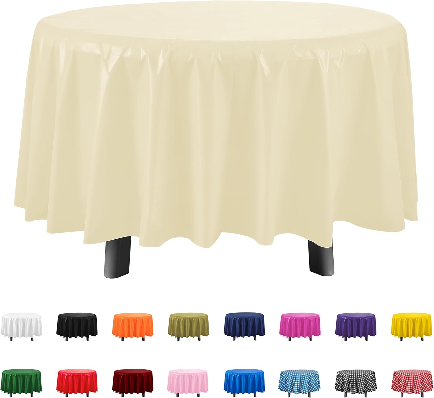 Eleclassi Ivory 12 Pack Premium Round Disposable Plastic Tablecloth