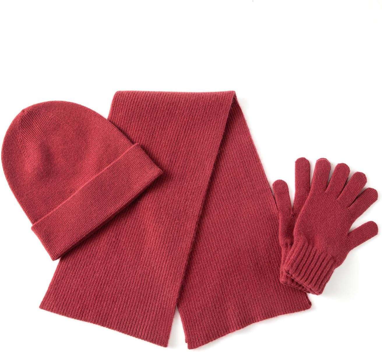 Unisex 3Pcs Cashmere Wool Scarf Hat Gloves Set, Soft Ribbed Cuffed Beanie Glove Scarves Set for Men and Women with Gift Box