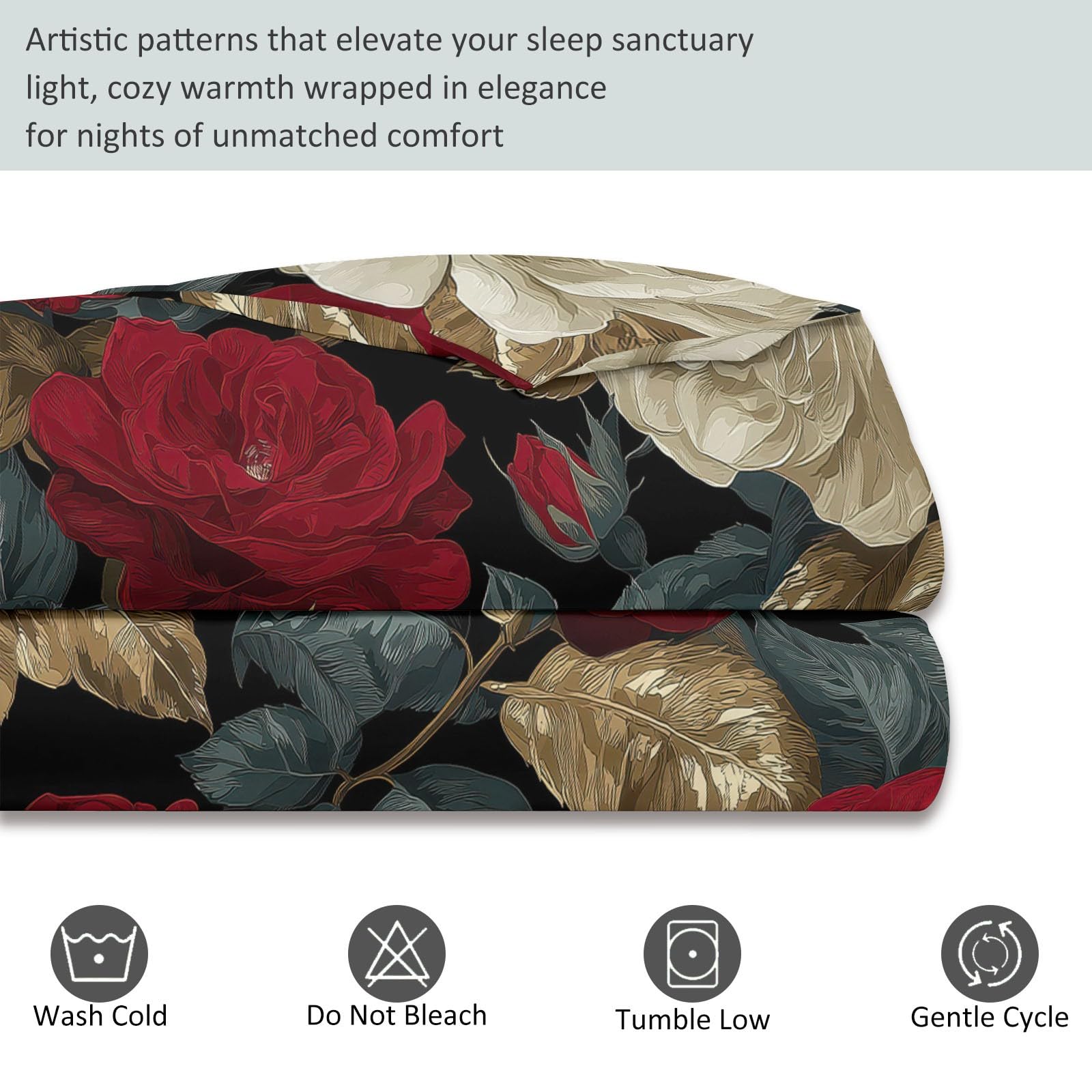 Romantyczne rośliny, kwiatowy zestaw poszewek na kołdrę 230 x 220 cm, luksusowy zestaw pościeli w stylu vintage, miękka mikrofibra, dwustronna poszewka na kołdrę na wszystkie pory roku, z zamkiem