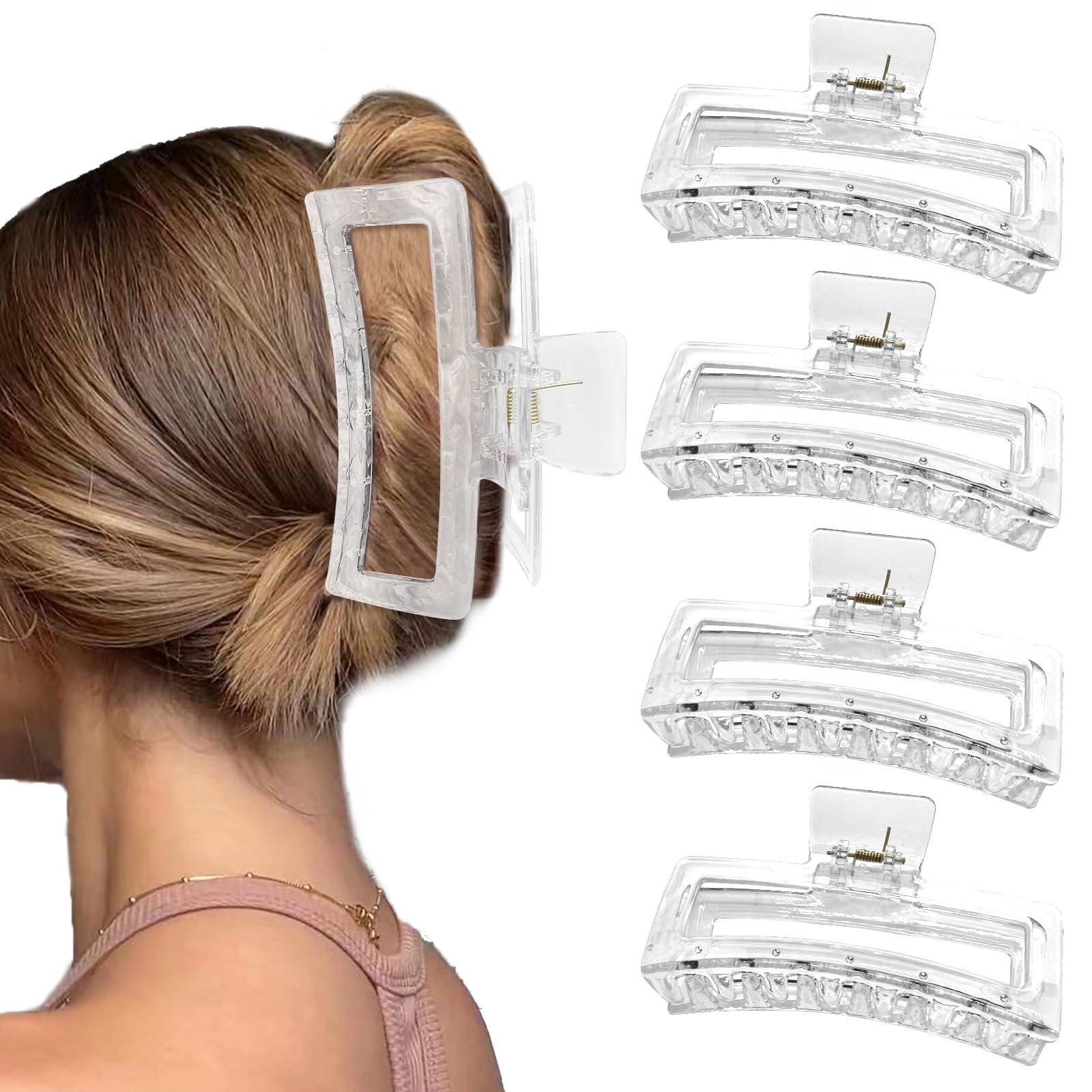 Bmobuo 5 Inch Extra Large Claw Clips for Strong Hold - XL Jumbo Matte Hair Clips 4PCS Oversized Giant Clips for Long Curly Hair for Women (Clear)