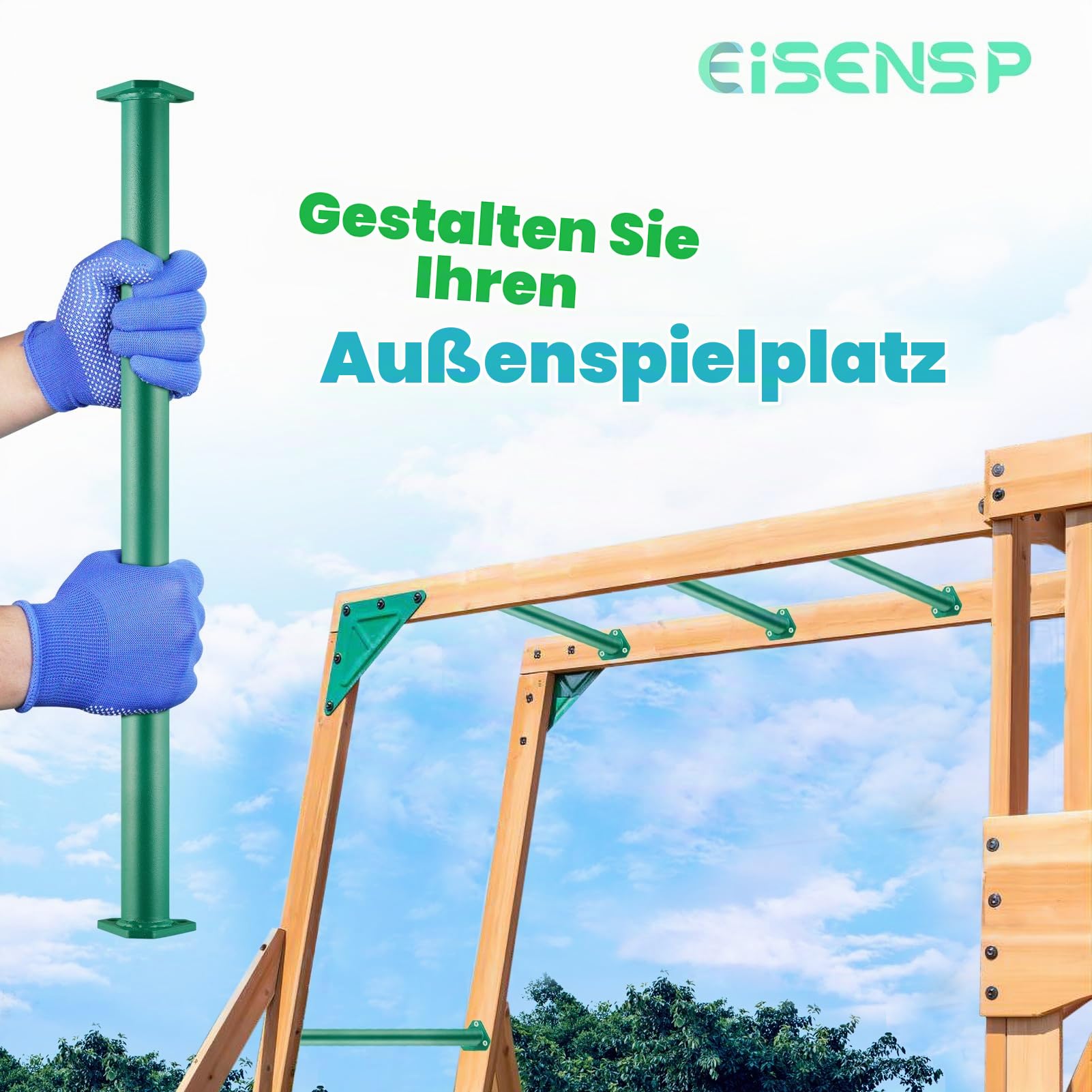 15 Set Metall Monkey Bars Leitersprossen Set für Hinterhöfe, Spielplatz und Kinder Indoor und Outdoor Klettern Kit (21,5 Zoll, Grün)