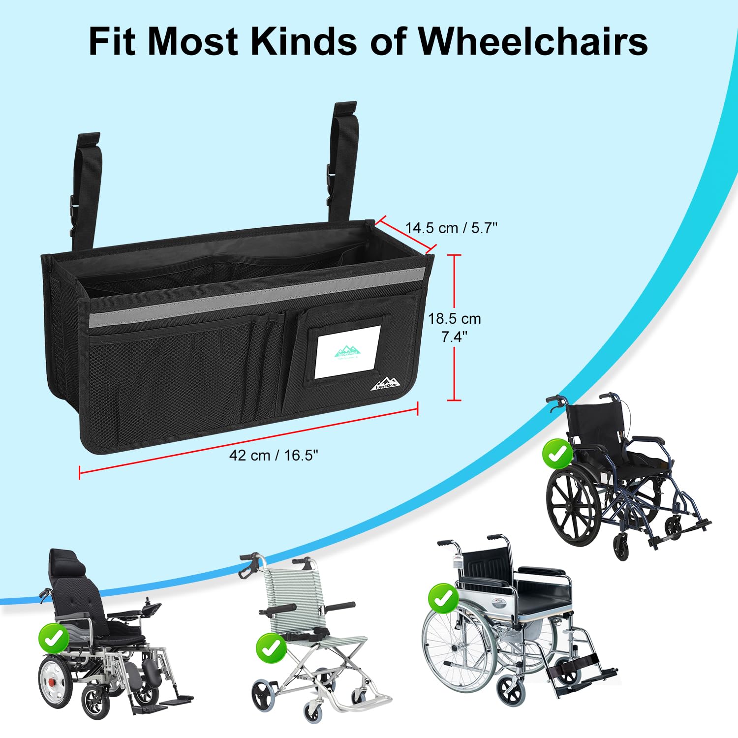 supregear Panier Fauteuil Roulant pour le Dos, Sac Organisateur de Sac à Dos pour Fauteuil Roulant de Grande Capacité Étanche avec Plusieurs Poches et Porte-Gobelet pour les Personnes Âgées, Noir