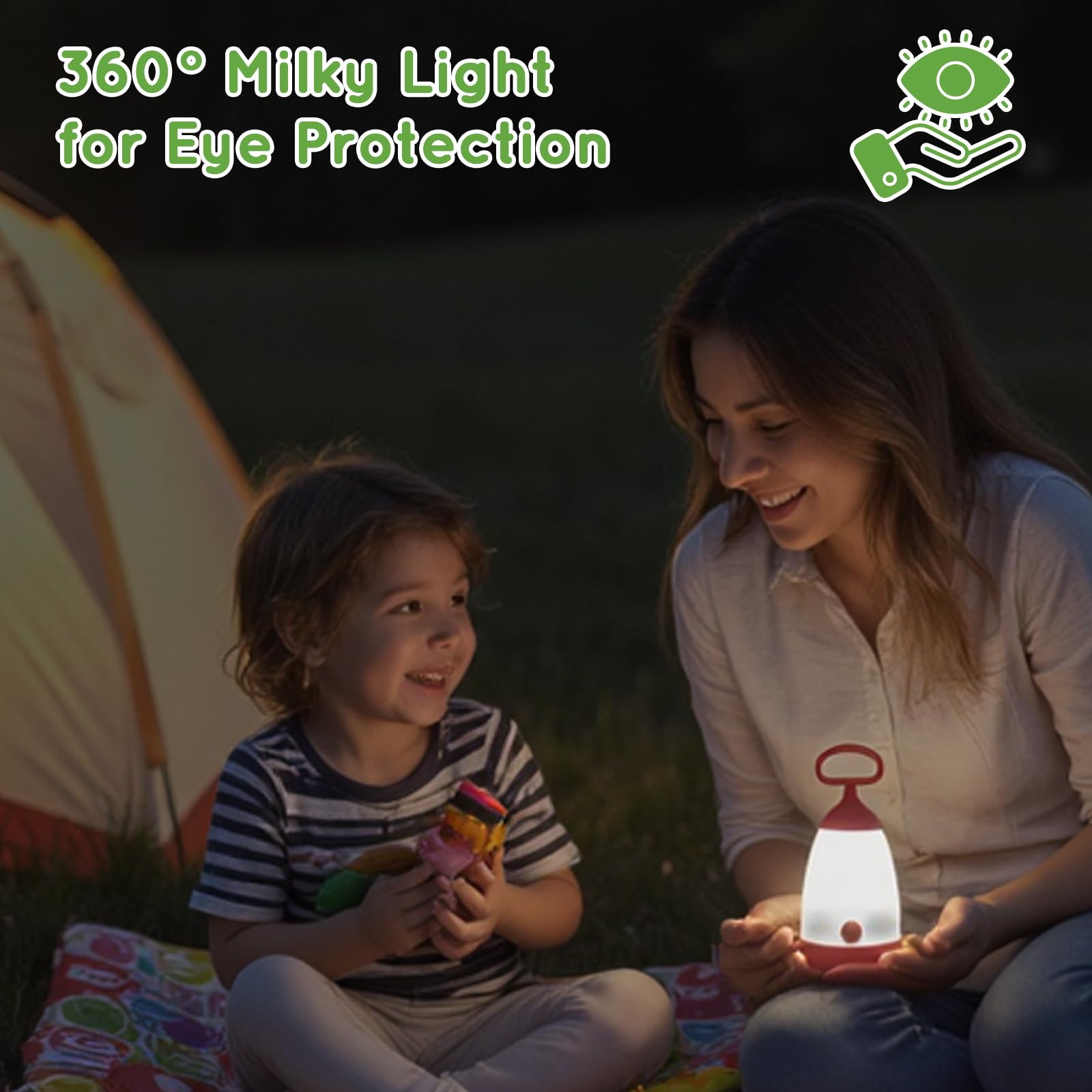 Lanterna da campeggio con lente smerigliata per proteggere gli occhi, manico in morbido silicone, coperchio della batteria rotante per la sicurezza, ideale per avventure all'aperto,