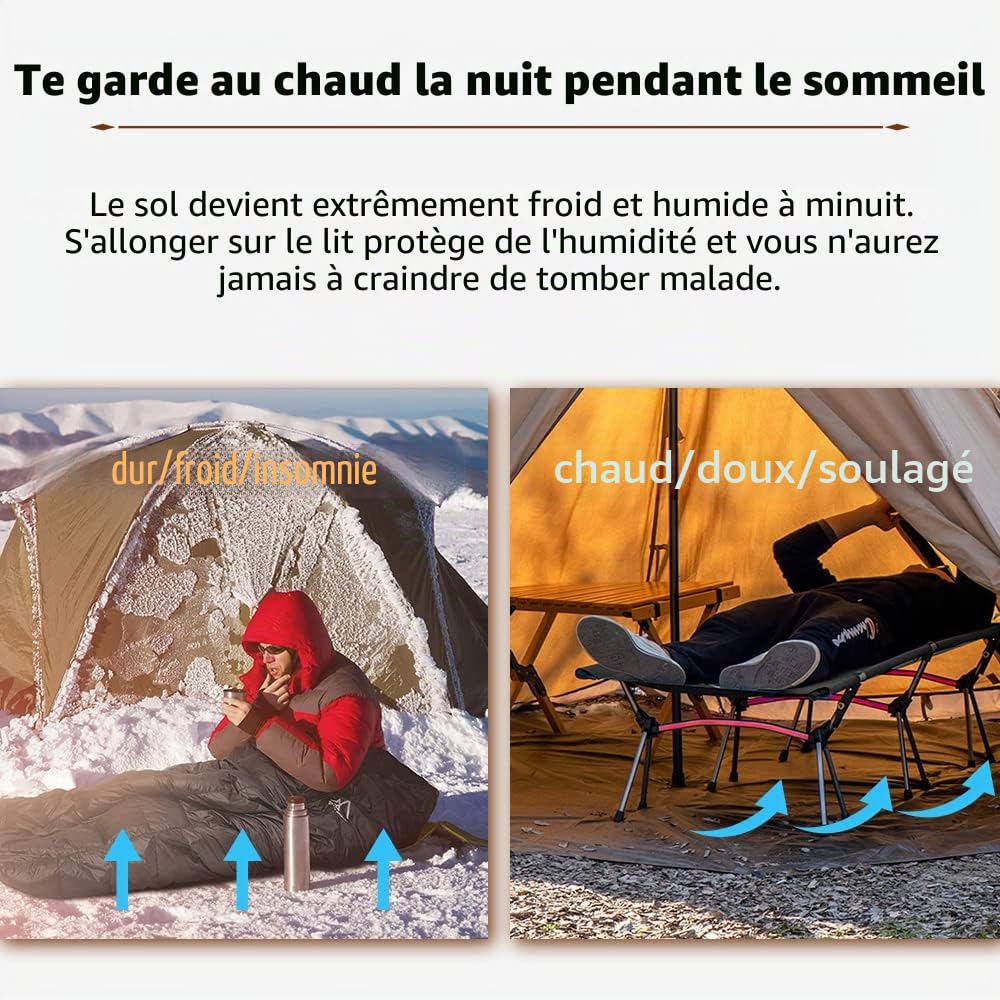 TOMOUNT Lit de camp léger en alliage d'aluminium compact pour balcon, jardin, tente, randonnée en plein air