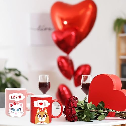 Miniatura 7 de Whaline Juego de 4 tazas para el día de San Valentín 11 onzas color rojo rosa lindo animal taza de café de cerámica a juego tazas de fiesta para el