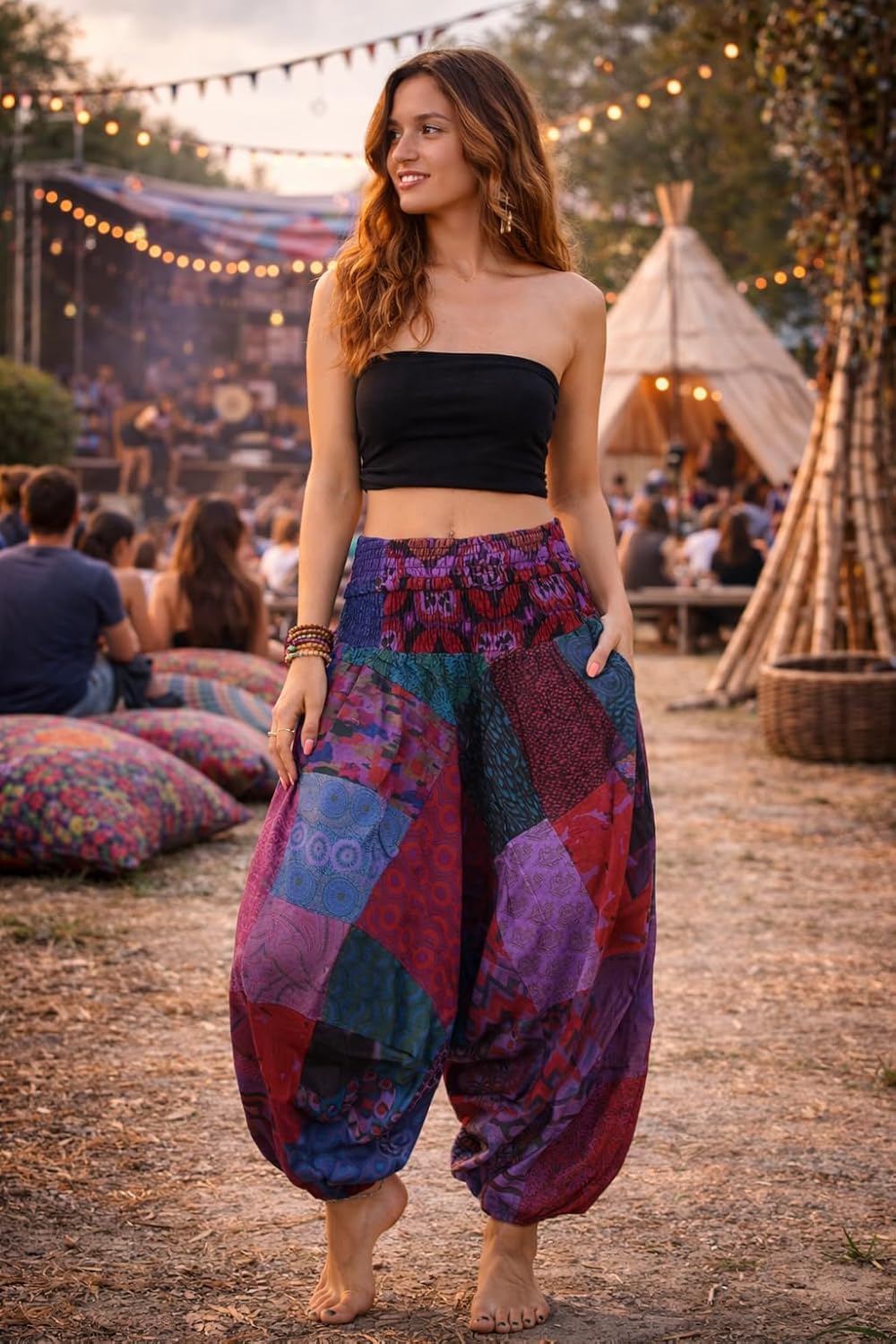 Tribe Azure 100% Cotton Casual Pants Patchwork Comfortable Baggy Yoga Hippie Boho Colorful