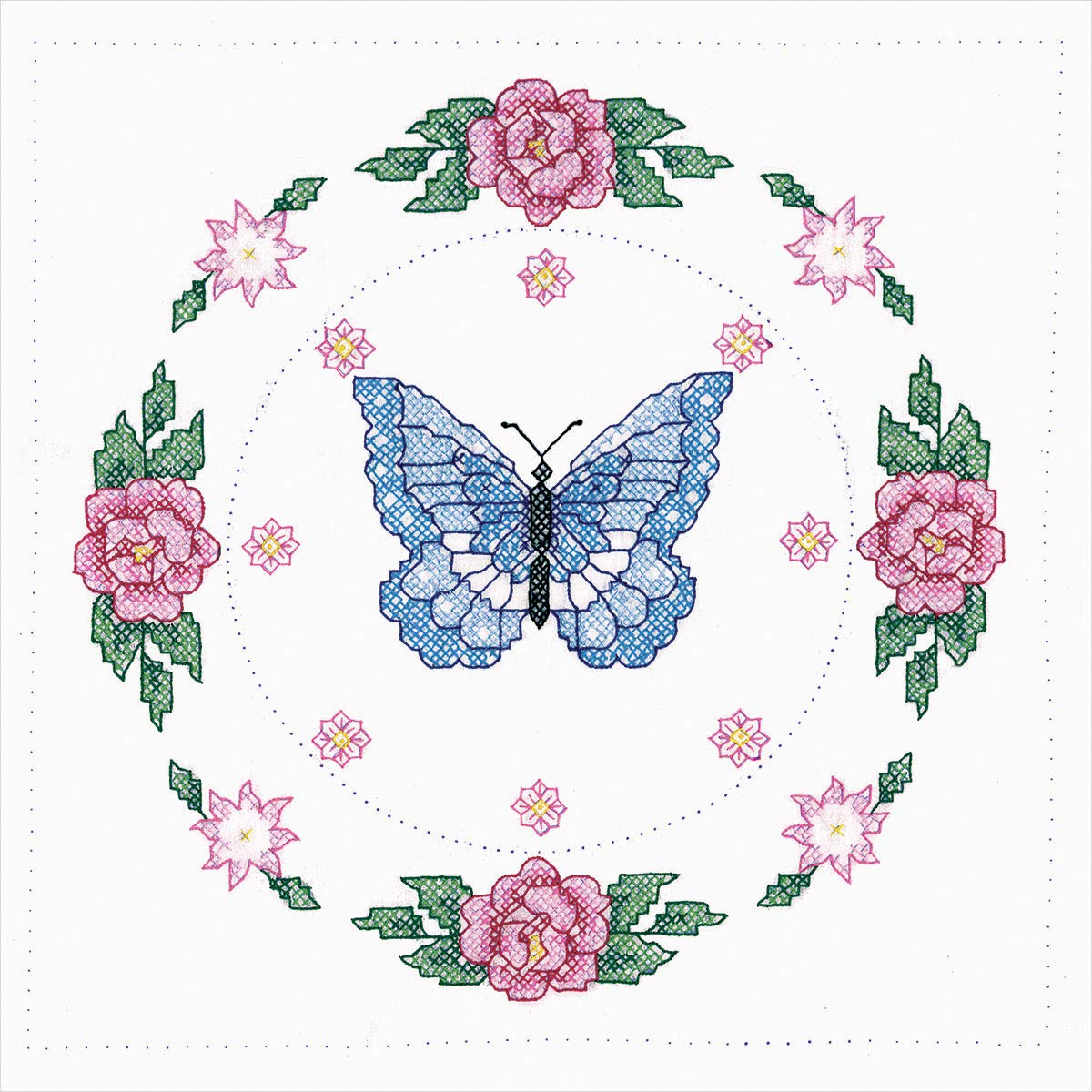 Tobin Butterfly/Rose Stamped for Embroidery Quilt Blocks - Set of 6