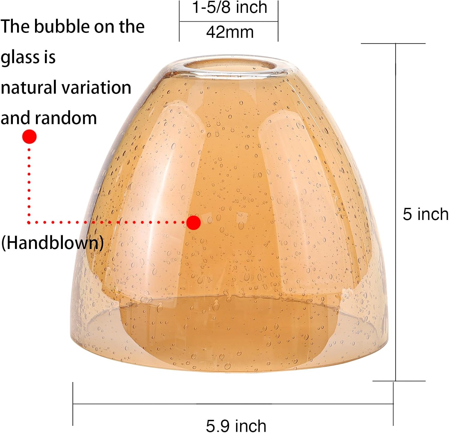 Bell Shade Lighting Fixture Glass Shade Replacement, 5.9"W x 5"H, 1-5/8 Inch Fitter, 3 Pack Clear Amber Seeded Bubble Glass Shade Globe Cover