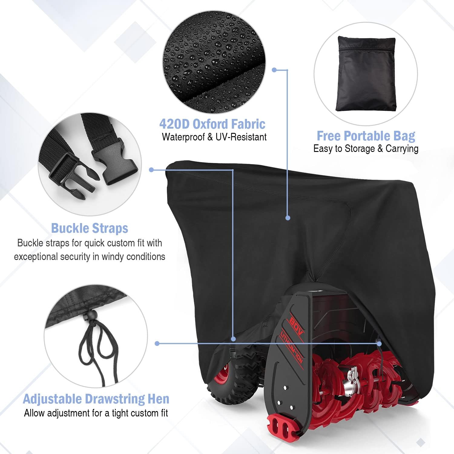 review Rilime Snow Blower Cover - Heavy Duty Snowblower Covers Waterproof Outside,Snowblower Cover Universal Fit for Most Two Stage Snow Thrower(54