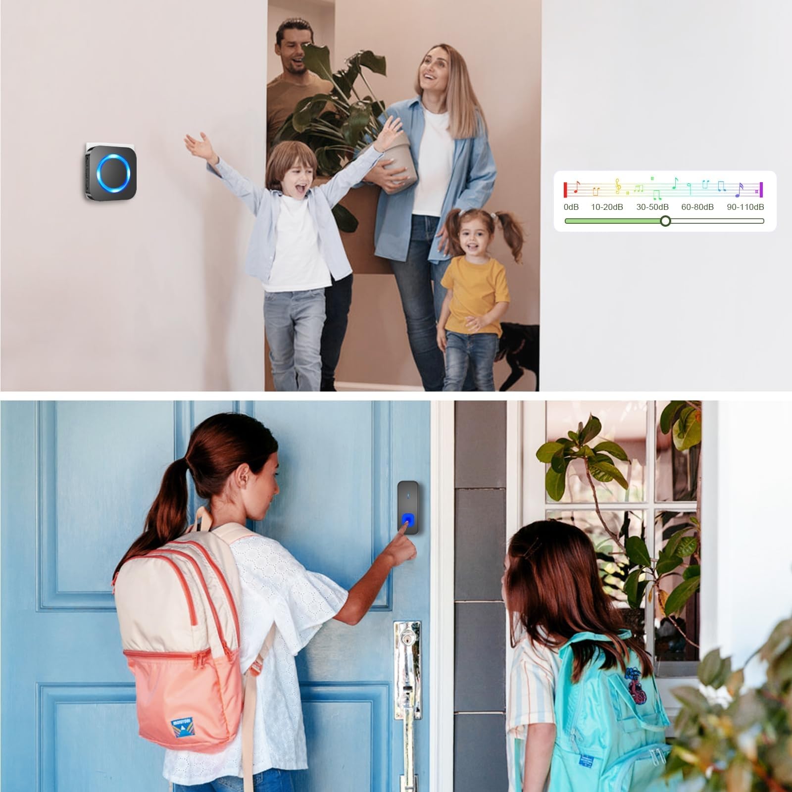 SURFOU Sonnette sans Fil, 400M Longue Portée Carillon et Sonnettes Electronique Kit avec 3 Récepteurs Exterieur Enfichables, 55 Mélodies au 5 Niveaux Volumes pour Maison, Indicateur LED Bleu, Noir