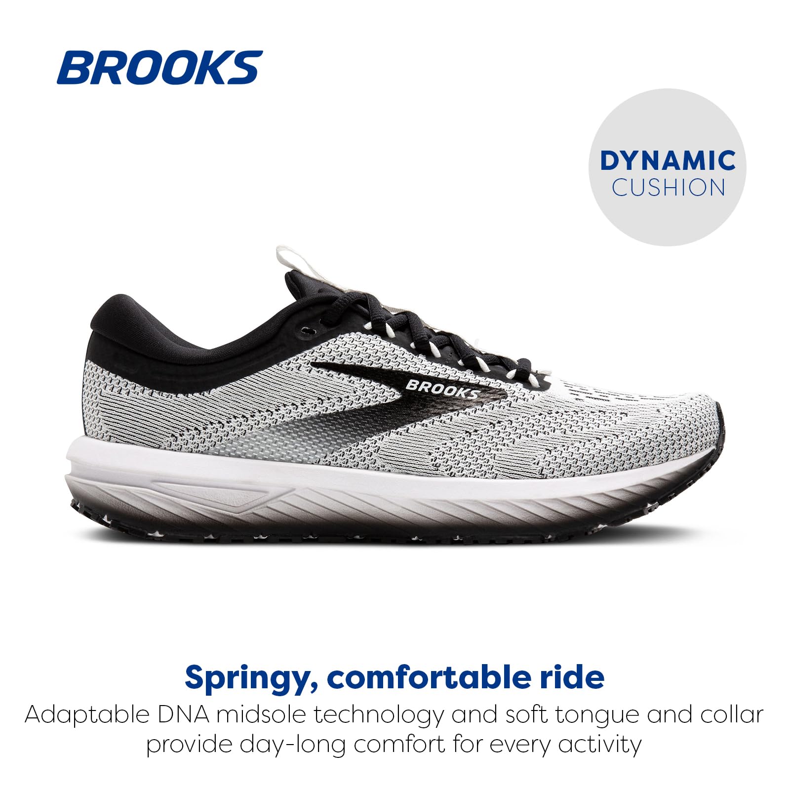 Brooks Women’s Revel 7 Neutral Running Shoe - White/Black - 8.5 Medium