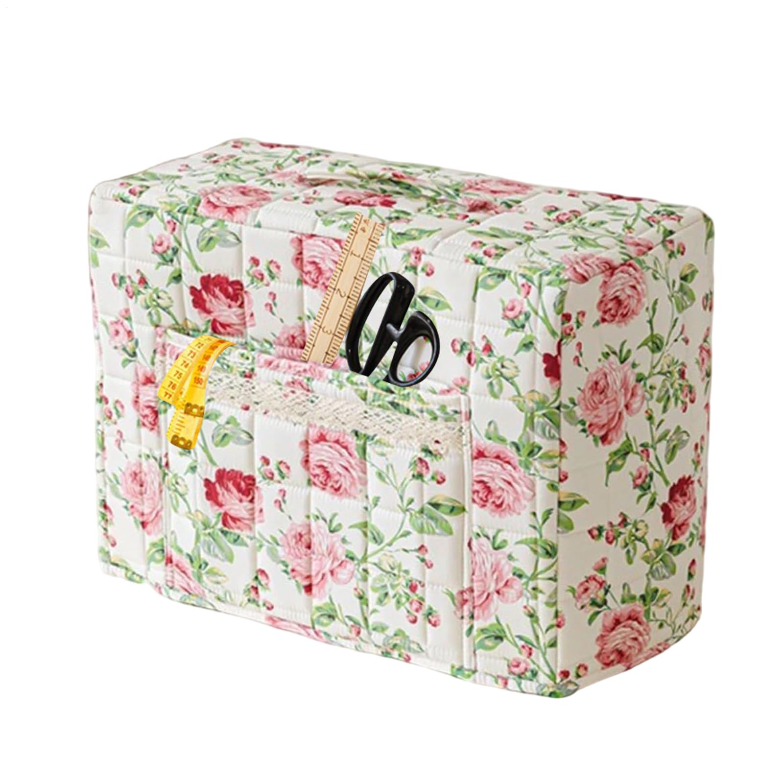 Custodia protettiva da viaggio per macchina da cucire con manico e tasca, borsa portaoggetti floreale vintage per casa, progetti fai da te, artigianato e uso portatile, rosa, Refer to description