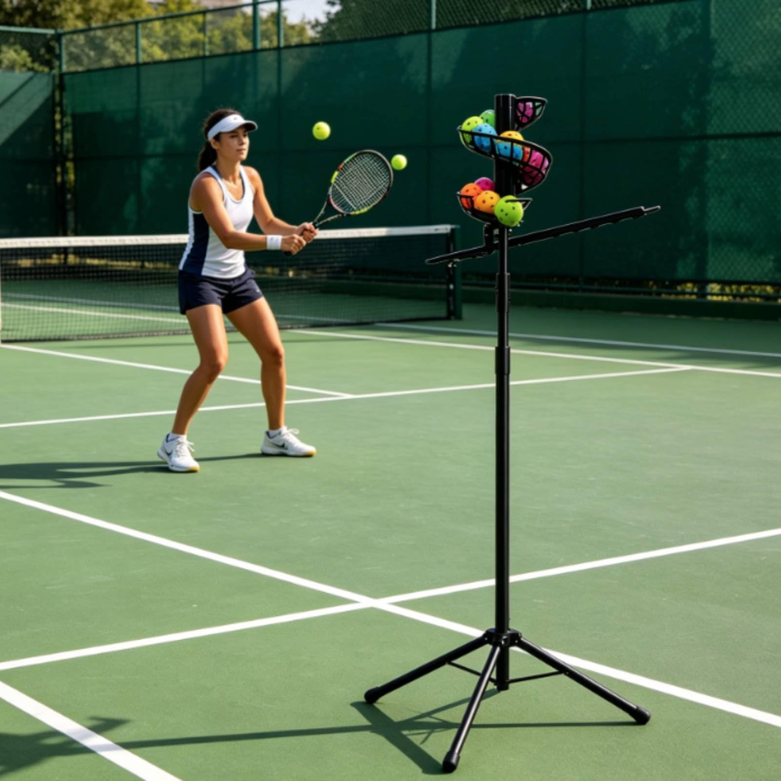Lanciatore di Palle da Tennis Macchina Allenamento Dispensatore Automatico Apparecchio Regolabile con Alimentazione Continua per E Controllo su Varie