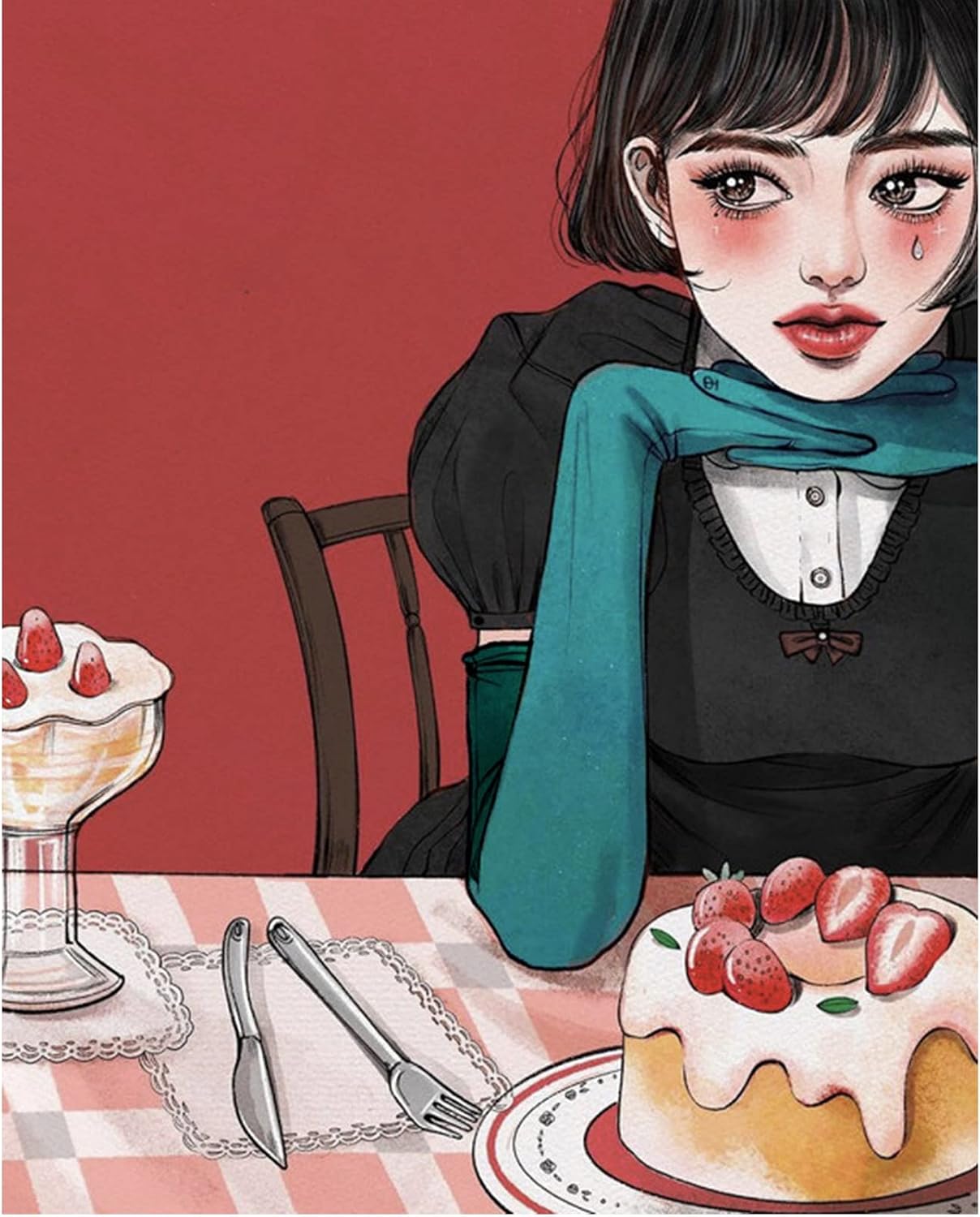 DIY Paint by Numbers for Adults Beginner - Girl Cake Paint by Numbers for Beginner, Acrylic Digital Oil Painting Kit, Home Decor Frameless 16x20inch