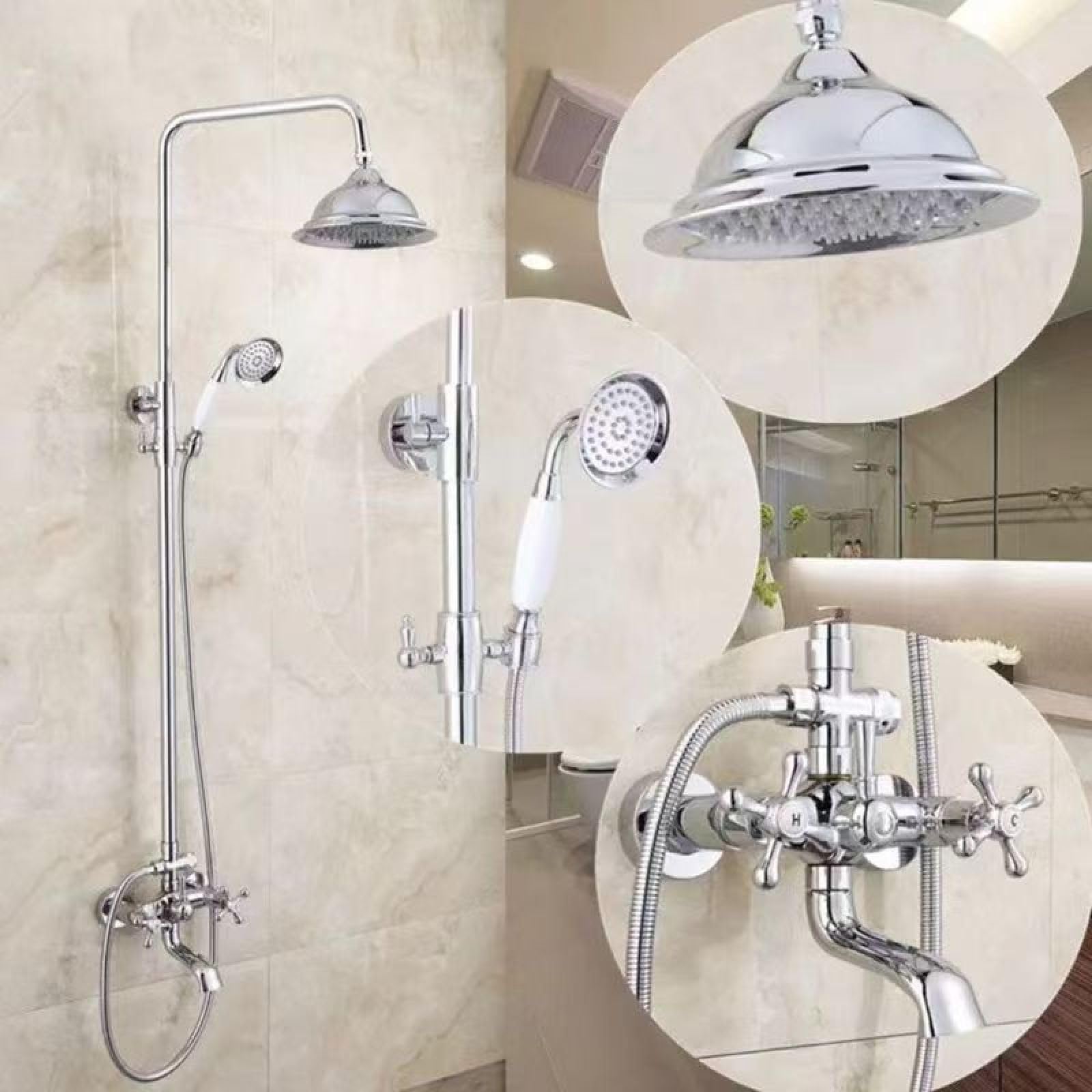 Fanjubei Silver Seven Passes Bathroom Shower Set, Hot And Cold Water Faucet, Silver Seven-Way Showerhead