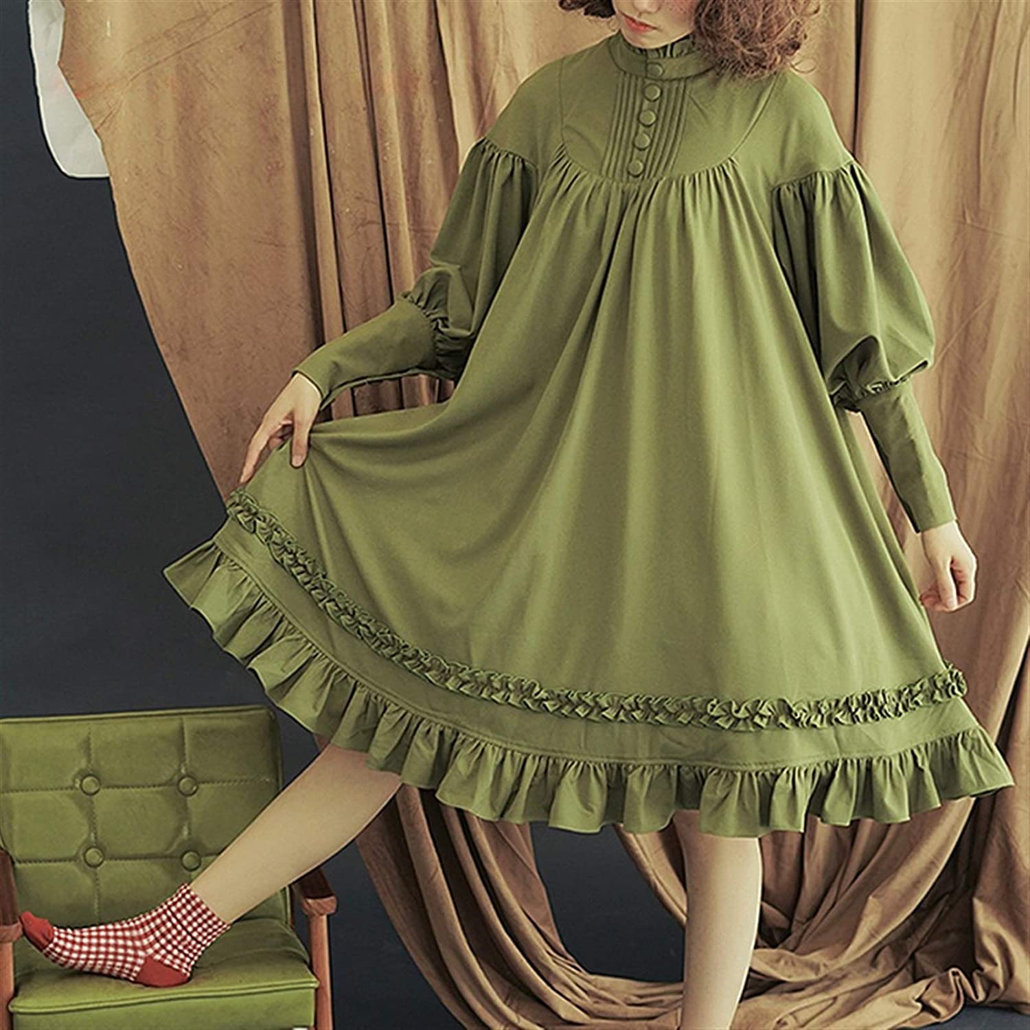 Cosplay Sukienka Lolita Japońskie Miękkie Czarne Sukienki Bawełniane Damskie Księżniczka Sukienka Kostium Dziewczęcy (Color : Army Green, Size : XL)