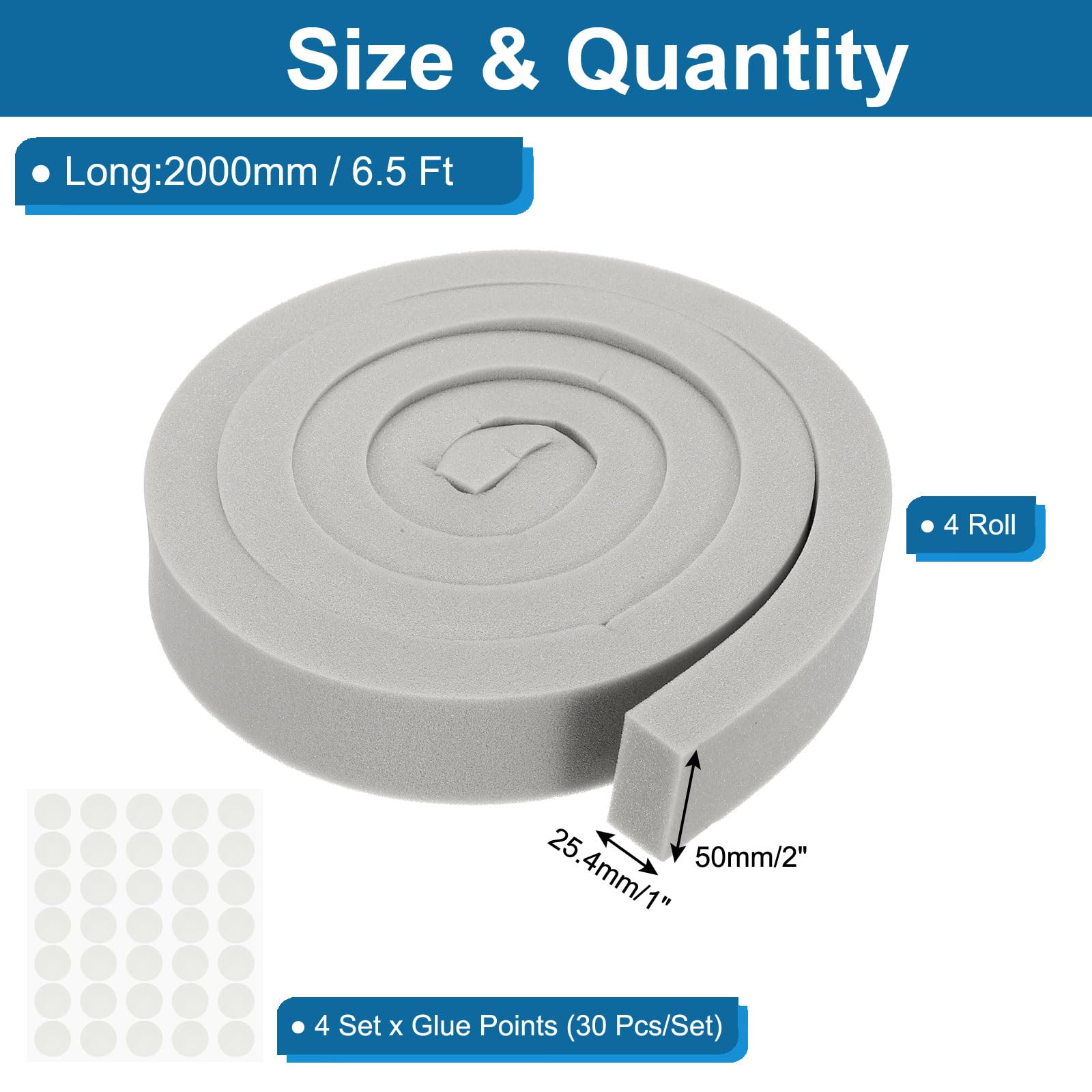 PATIKIL 4 Rotoli Di Nastro Isolante Per Condizionatore D'Aria, 2 M X 5 Cm X 2,5 Cm Nastro Di Tenuta Isolante Per Condizionatore, Porta, Finestra, Grigio Con Punti Di Colla Non Adesivo