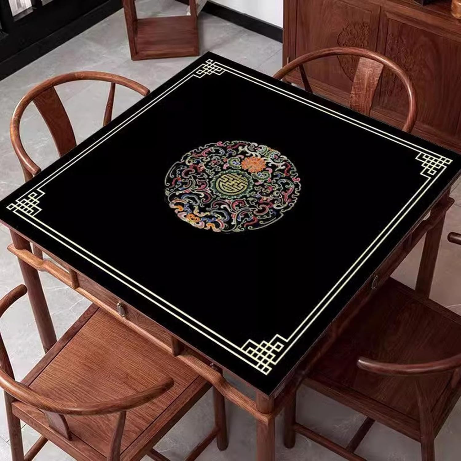 mahjong set, Mahjong Mat with Storage Bag, Anti Slip and Noise Reduction Mahjong Table Mat, Soft Durable Game Table Cover for Mahjong Poker Cards (Color : Green, Size : 27.6x27.6inch/70x70cm)(Black,39