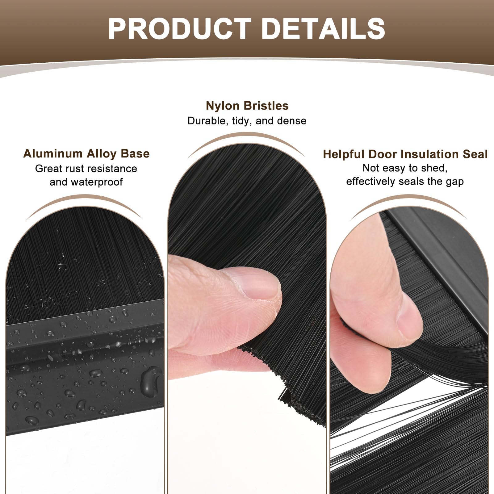 M METERXITY Juego De 2 Escobillas Para La Parte Inferior De La Puerta 39" L X 4.9" W Base De Aleación De Aluminio En Forma De H Con Cerdas De Nylon De 3.9" [Negro]