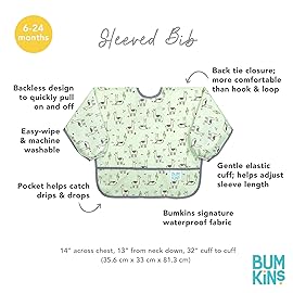 Bumkins Sleeved Bib for Girl or Boy, Baby and Toddler for 6-24 Mos, Essential Must Have for Eating, Feeding, Baby Led Weaning Supplies, Long Sleeve Mess Saving Food Catcher, Soft Fabric, Llama Green