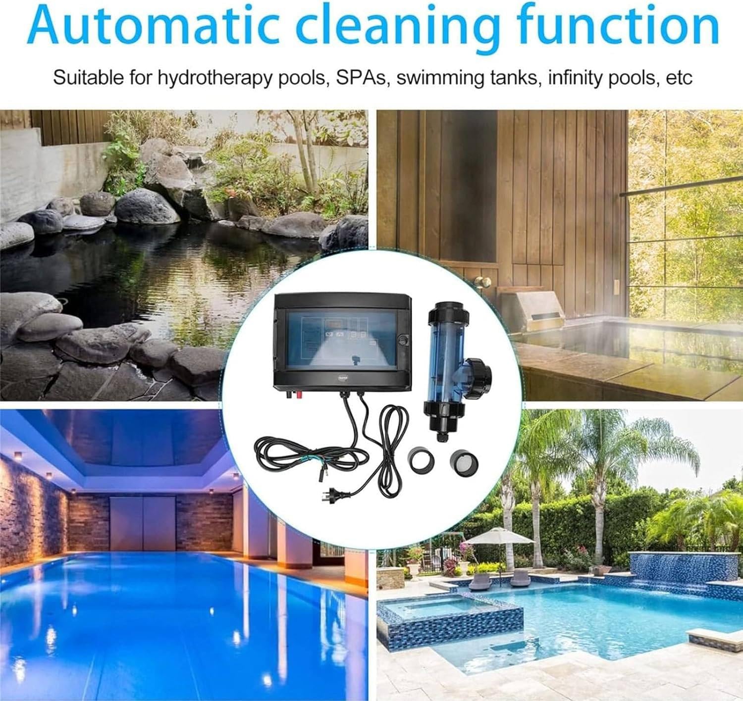 Clorador Salino Doméstico con Regulación Potencia,Sistema Cloración Fiable Que Opera Entre 10 Y 40℃,Estructura Duradera para Piscinas Enterradas Y Elevadas De Particulares 10g/H