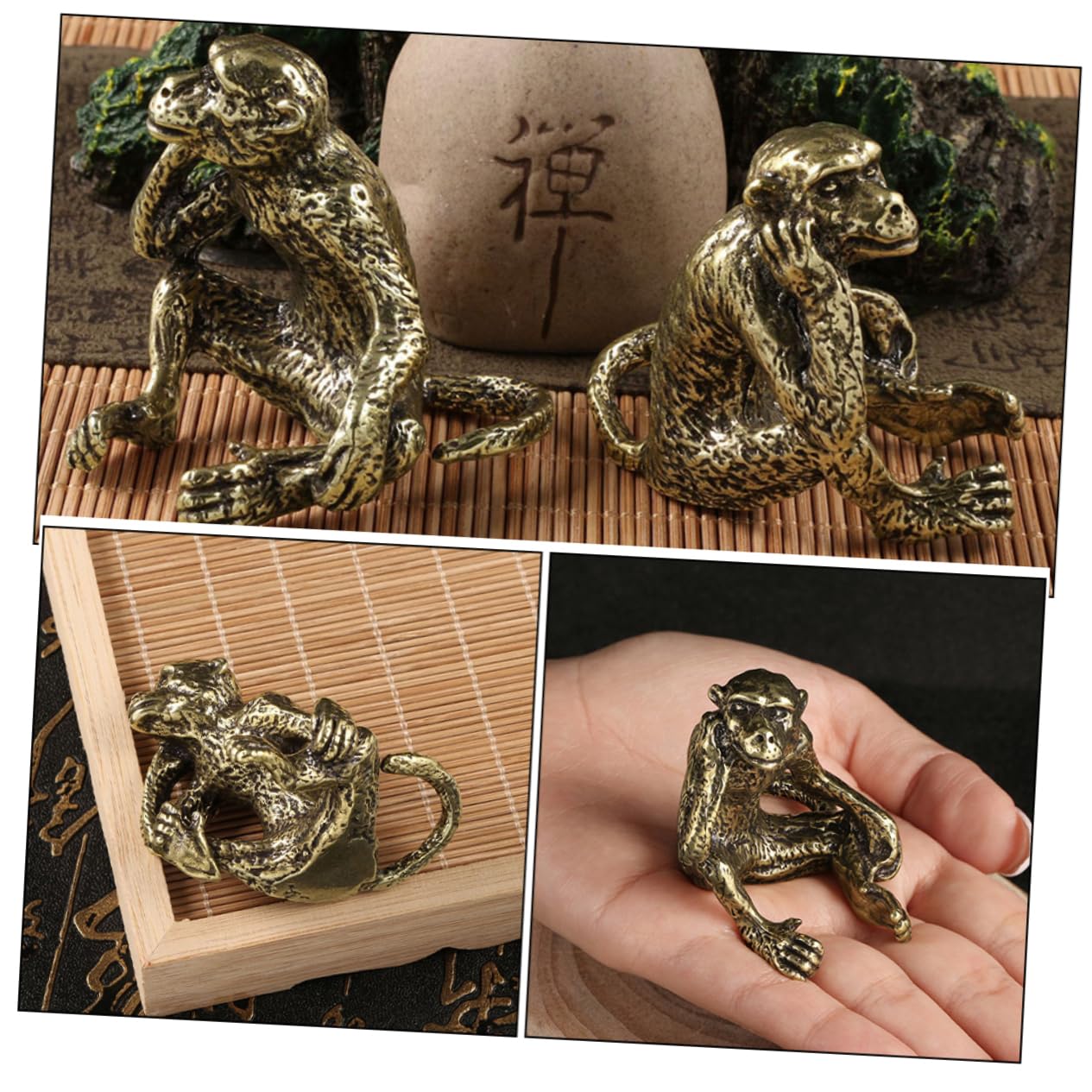 ibasenice 2stücke Vintage Mini Monkey Statue Messing Lifelike Tierfigur Für Schreibtischdekoration Kreative Retro Affenskulptur Perfektes Für Und Sammler