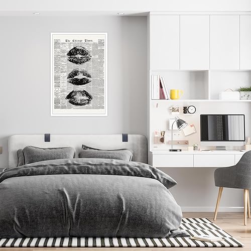 Miniatura 5 de Arte de pared de periódico retro a la moda, pósteres vintage de labios de beso en blanco y negro, póster de carrito de bar, impresiones en lienzo
