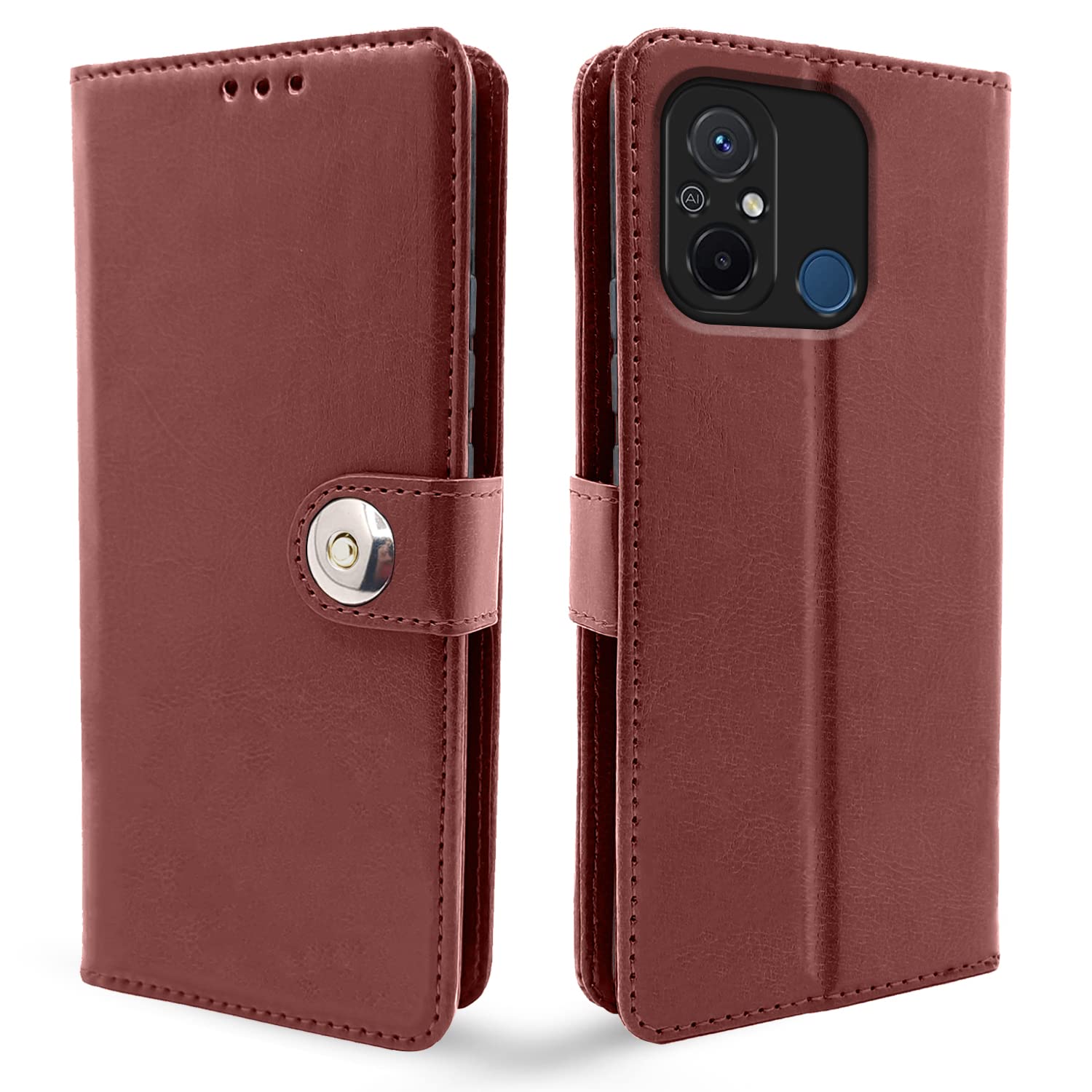Pikkme Redmi 12C / Poco C55 Flip Cover Leather Finish | Inside TPU with Card Pockets | Wallet Stand and Shock Proof | Complete Protection Button Flip Case (Brown) (B0C1ZWN2G6) Amazon Price History, Amazon Price Tracker