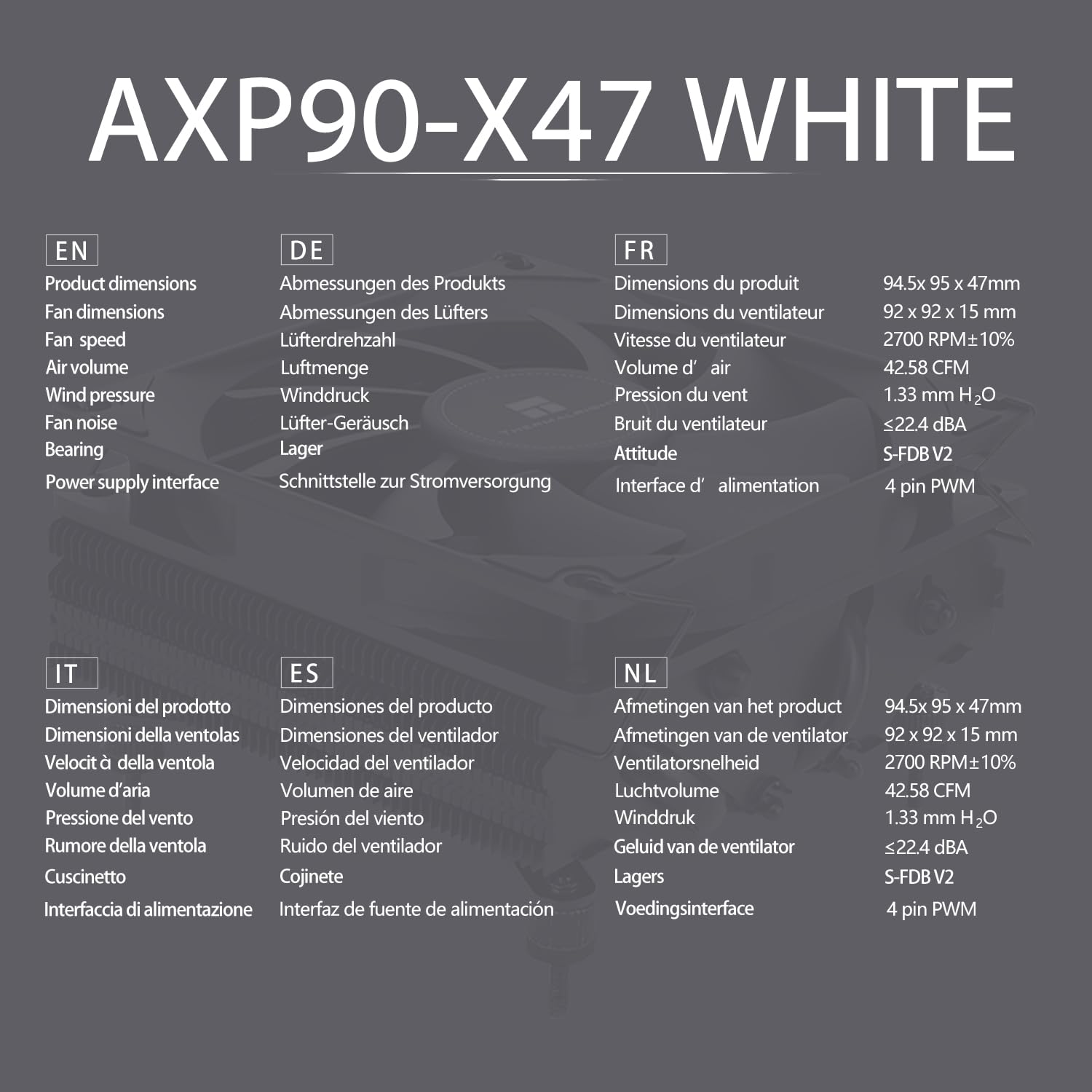 TR-Thermalright AXP90 X47 Blanc Refroidisseur de CPU, Ventilateur Silencieux 92mm Bas Profil-2700tr/min, pour AM4/AM5, Intel LGA1851/1700/115x/1200, Refroidisseur PC Bas Profil pour ITX